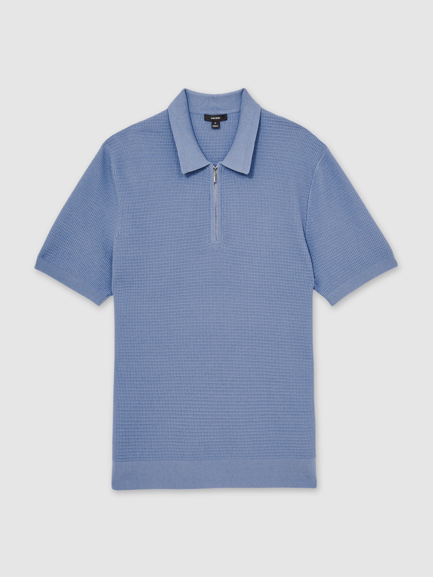 Textured Half-Zip Polo Shirt in Blue