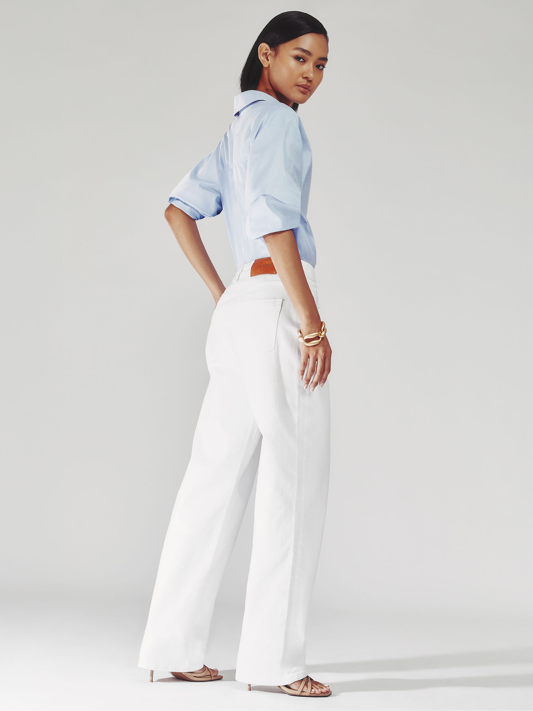 Petite Straight Leg Turn Up Jeans in White