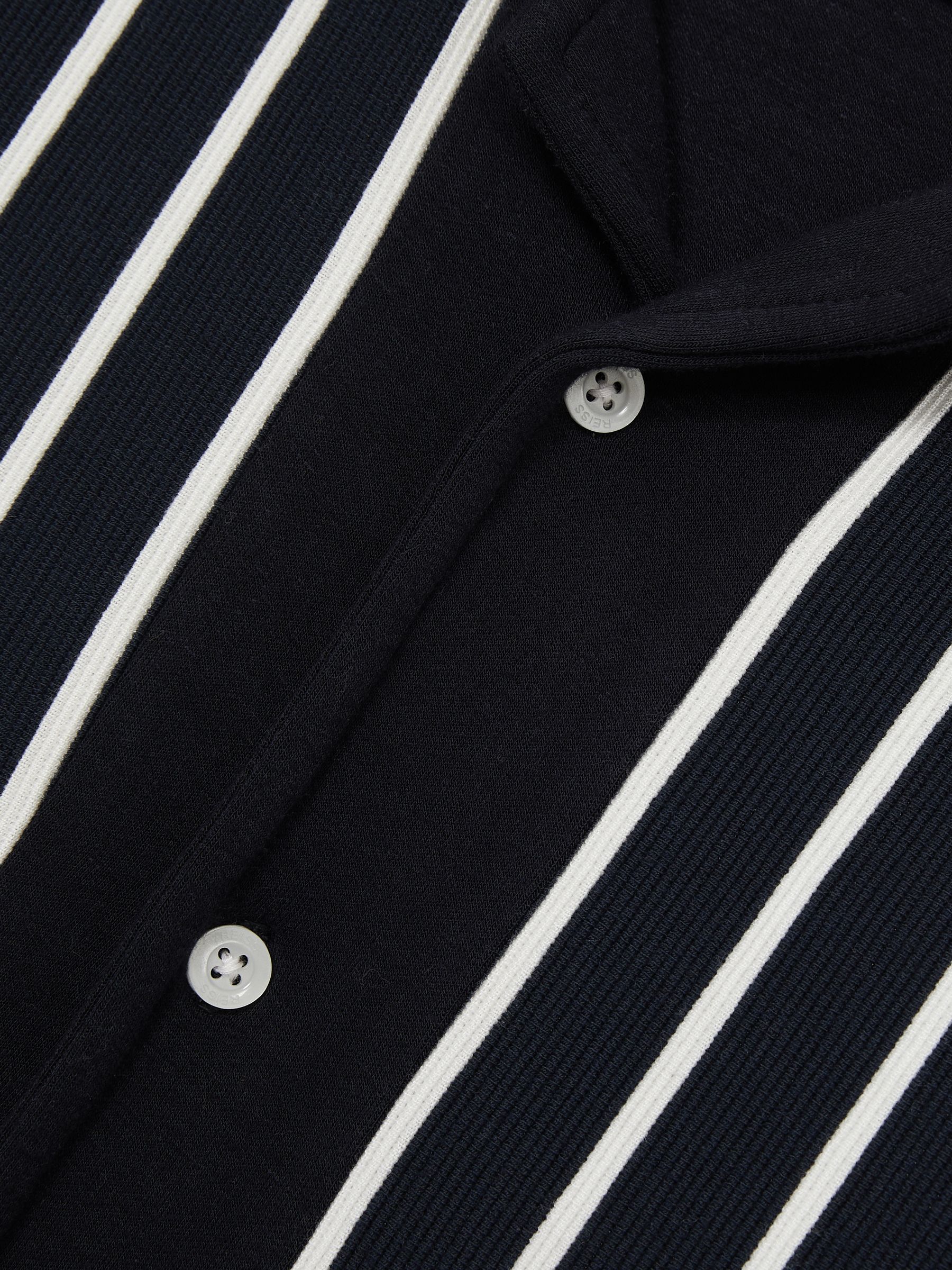 9-13 yrs Stripe Cuban Collar Shirt in Navy/White