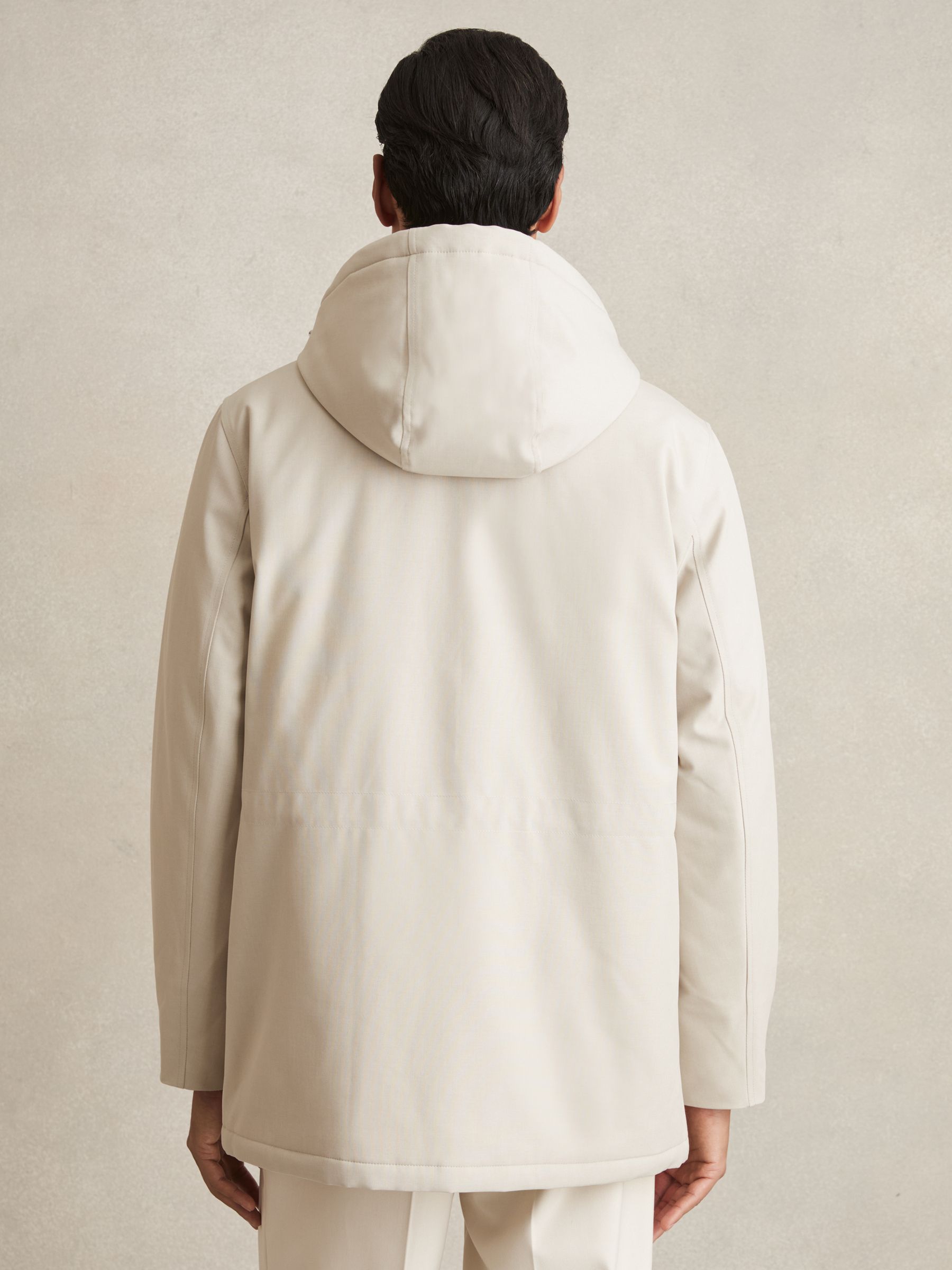 Hooded Zip-Through Padded Jacket in Stone