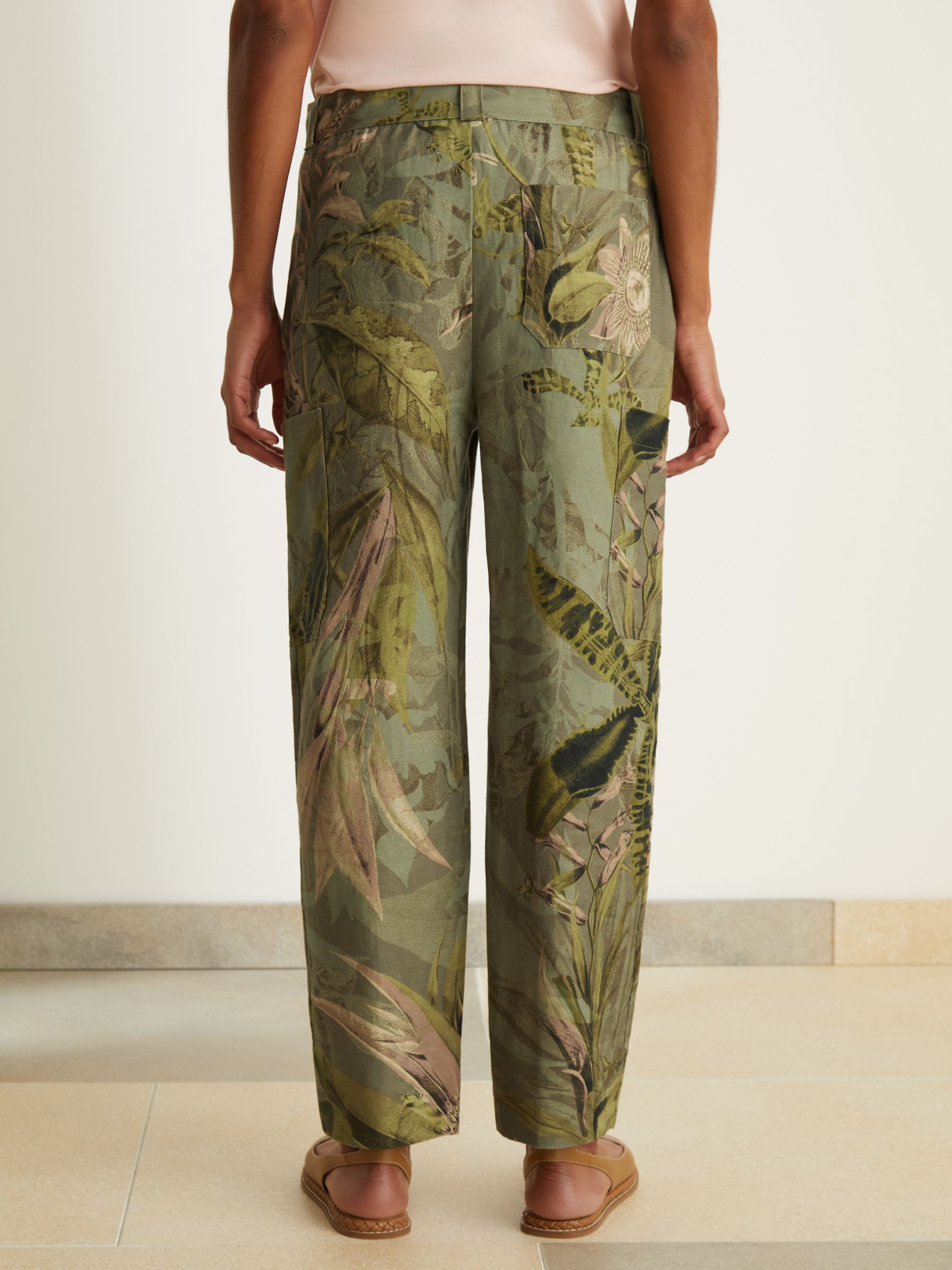 Reiss | NYBG Linen Floral Tapered Trousers in Khaki