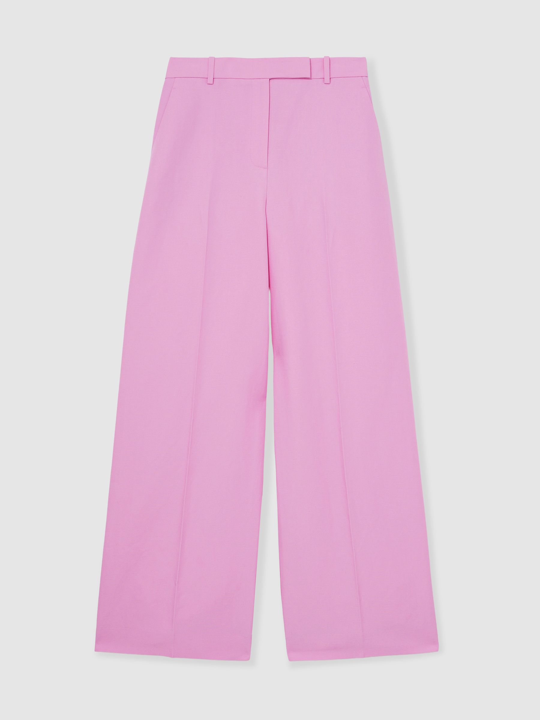 Petite Wide-Leg Trousers With Linen in Pink