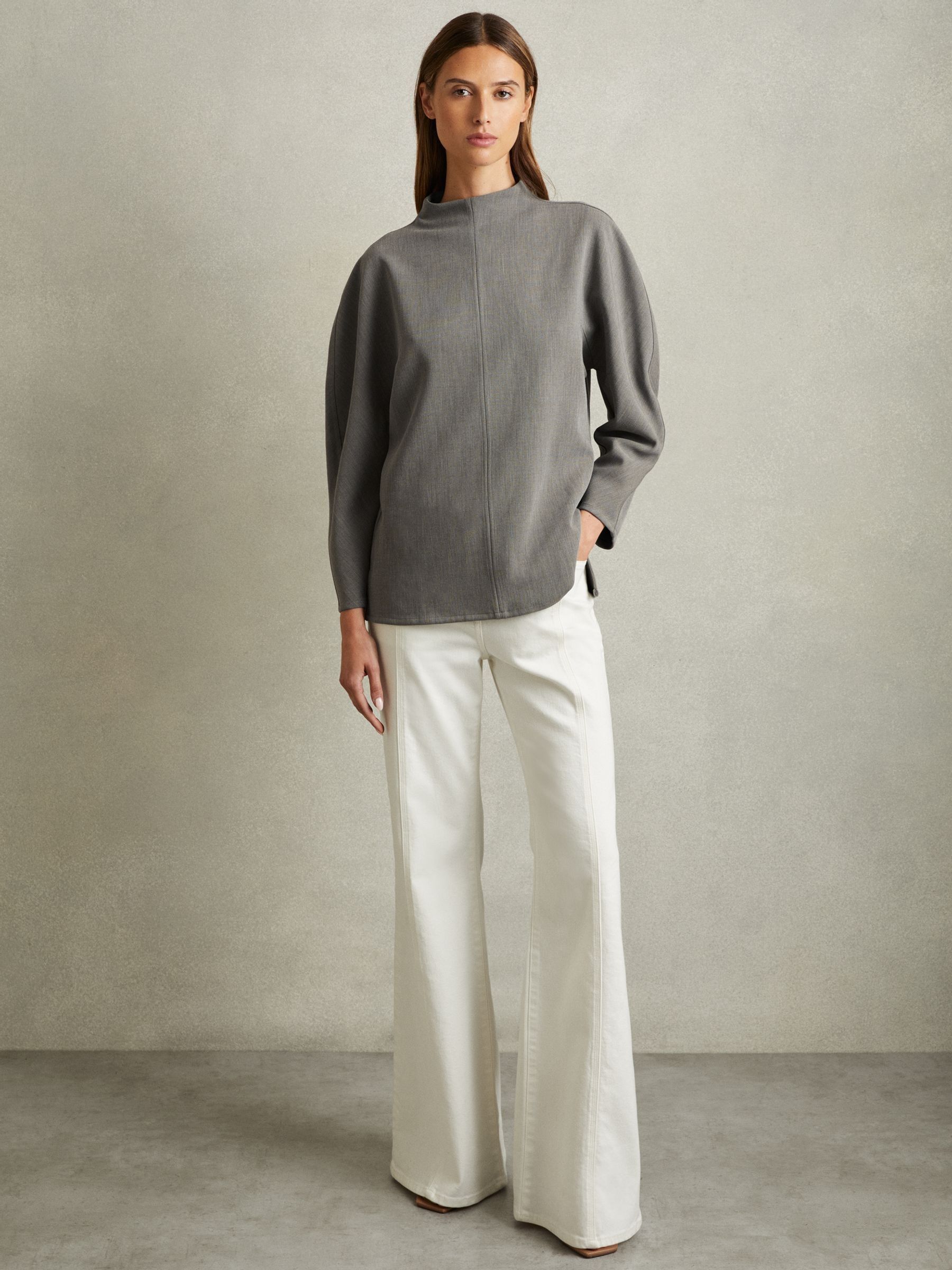 Sculpted High Neck Top in Grey