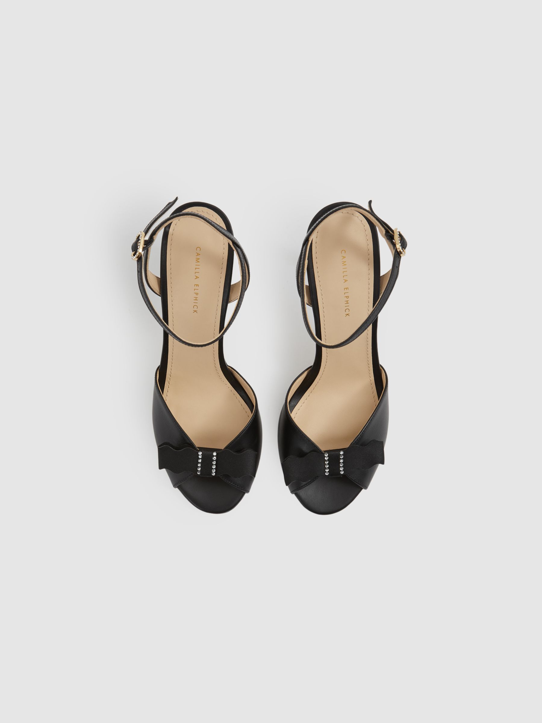 Camilla Elphick Black Leather Open-Toe Heels