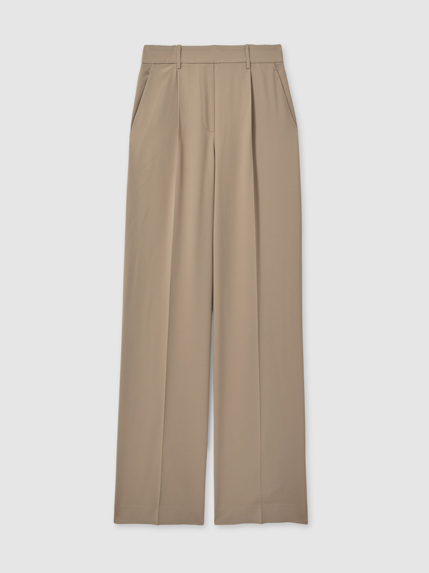 Petite Elasticated-Waist Wide-Leg Twill Trousers in Mink Neutral