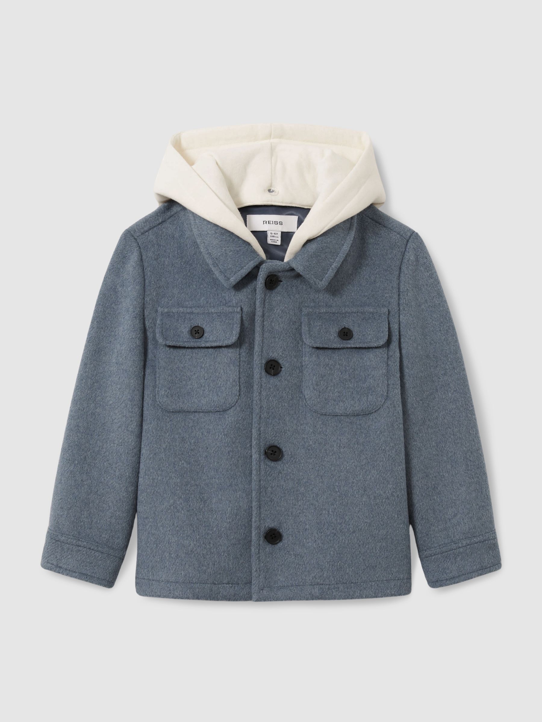 9-13 yrs Removable-Hood Brushed-Twill Overshirt in Airforce Blue