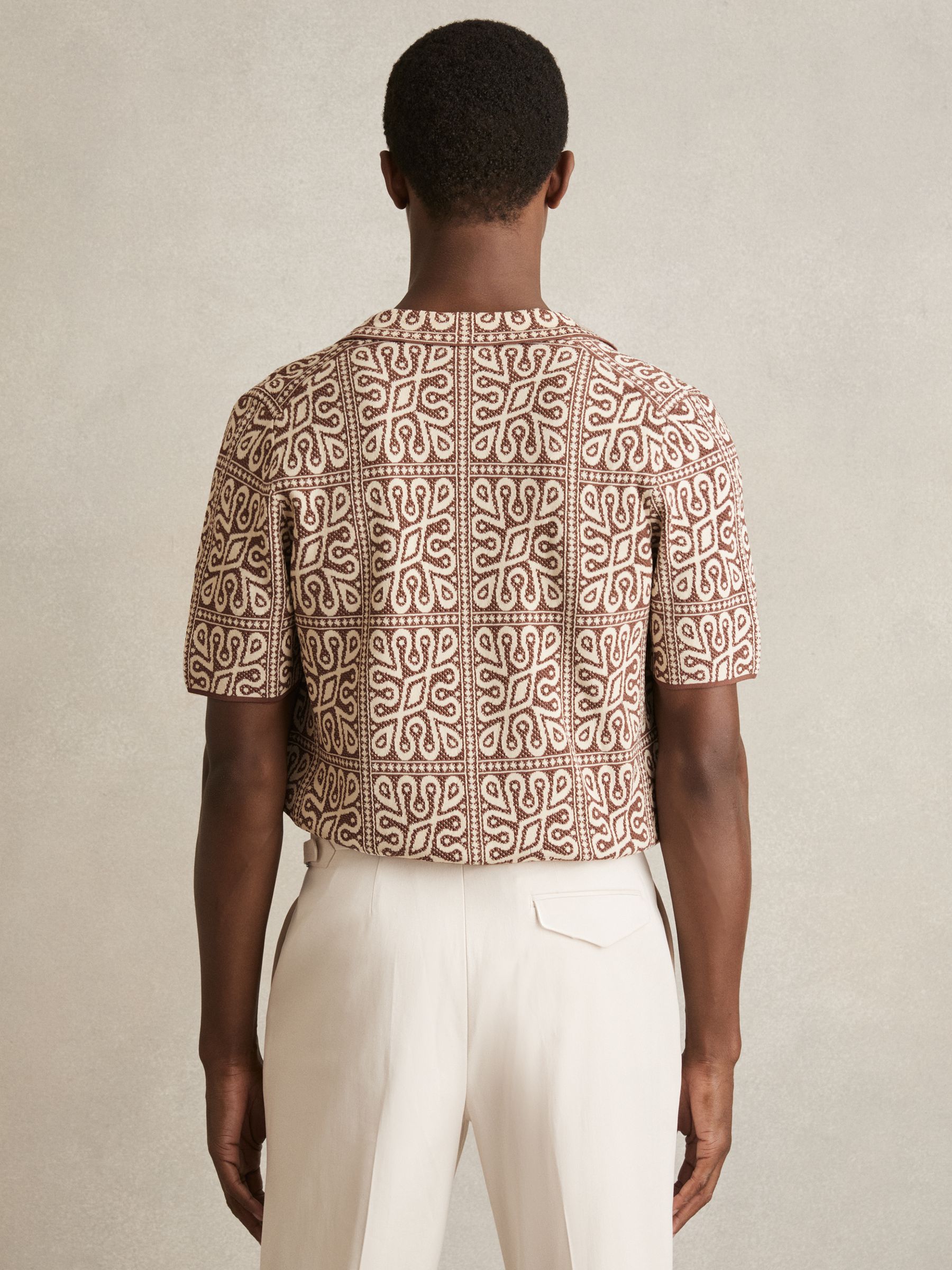 Tile Pattern Knit Shirt in Brown/White