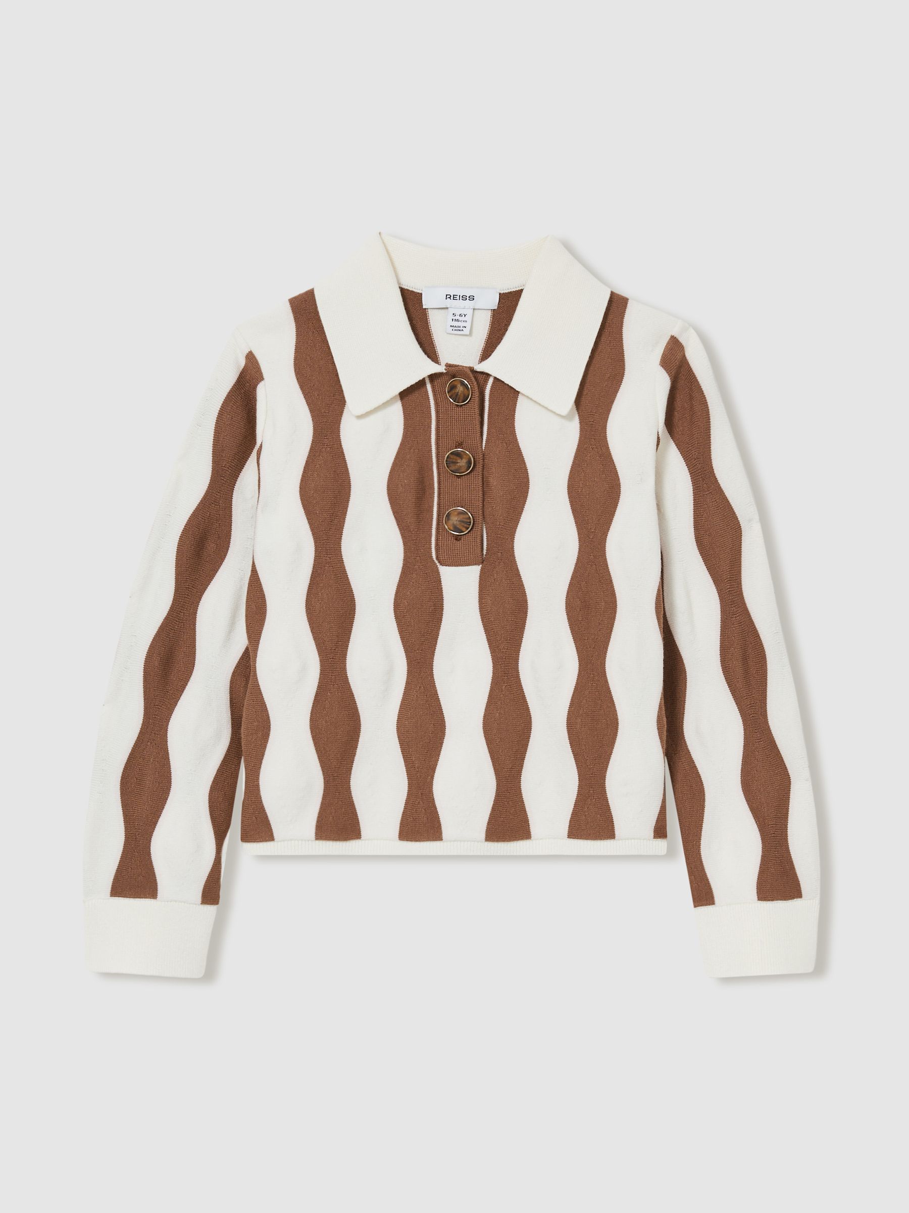 9-13 yrs Zig-Zag Knit Collared Jumper in Ecru