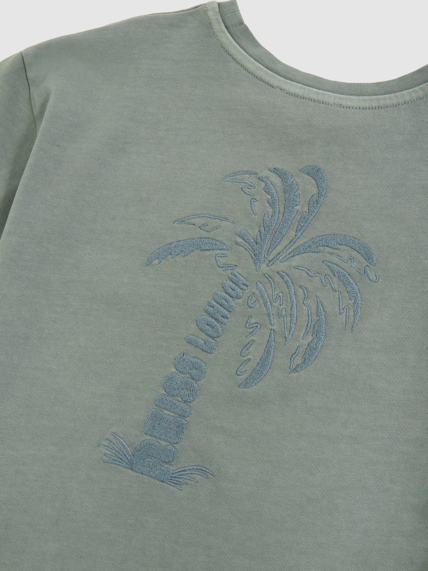 13-14 yrs Cotton Palm-Embroidery Oversize T-Shirt in Washed Sage