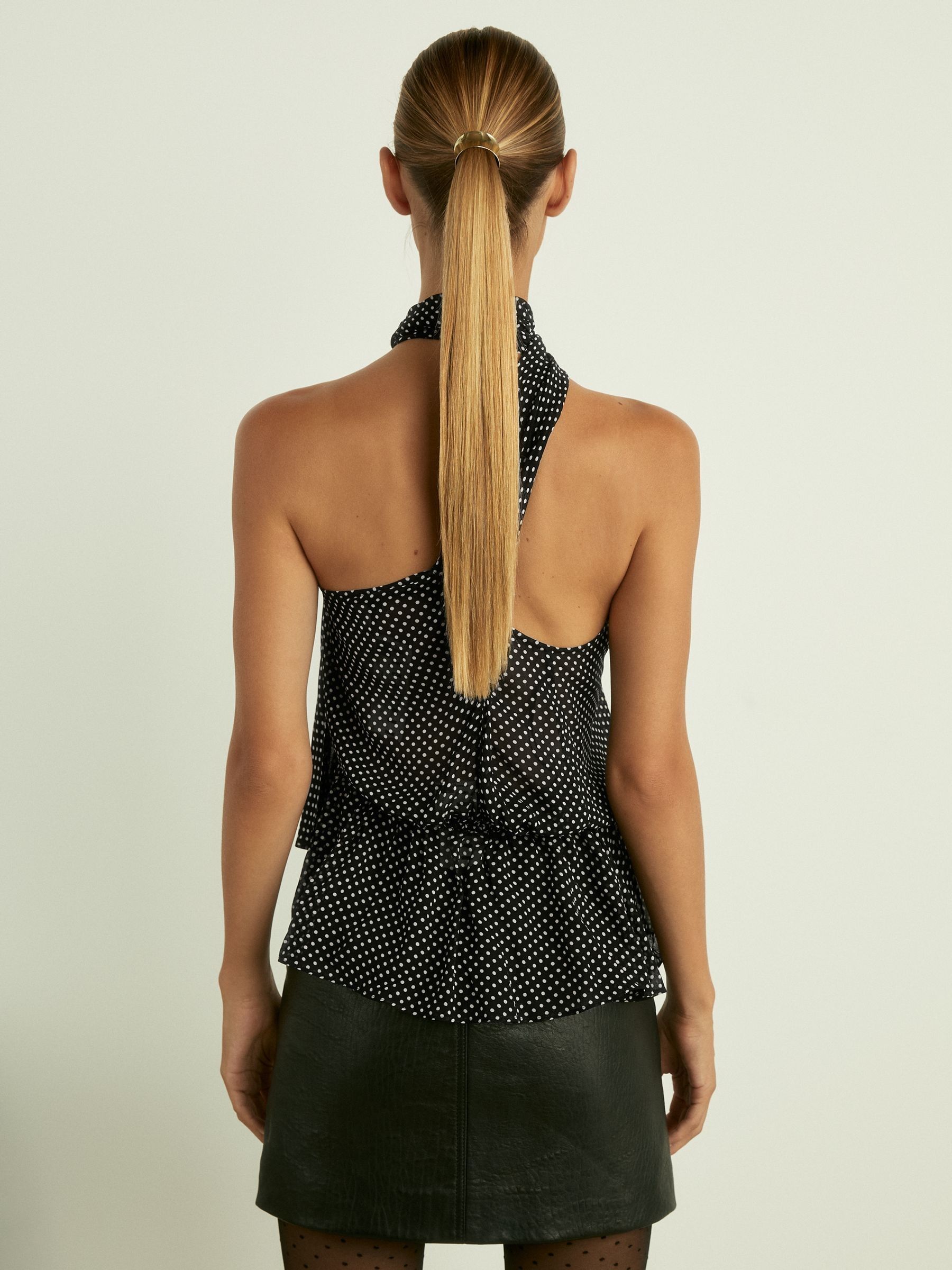 One-Shoulder Polka-Dot Georgette Top in Black