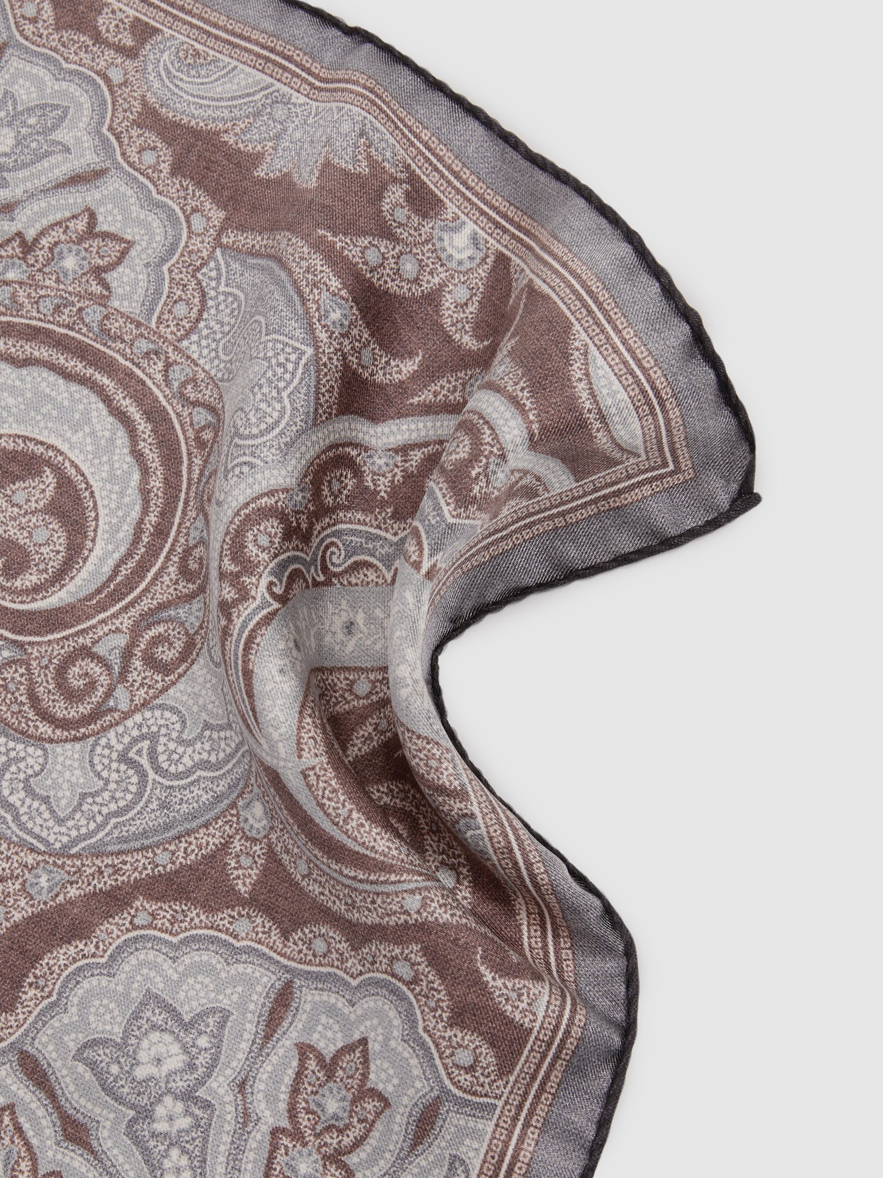 Silk Hybrid Print Pocket Square in Chocolate