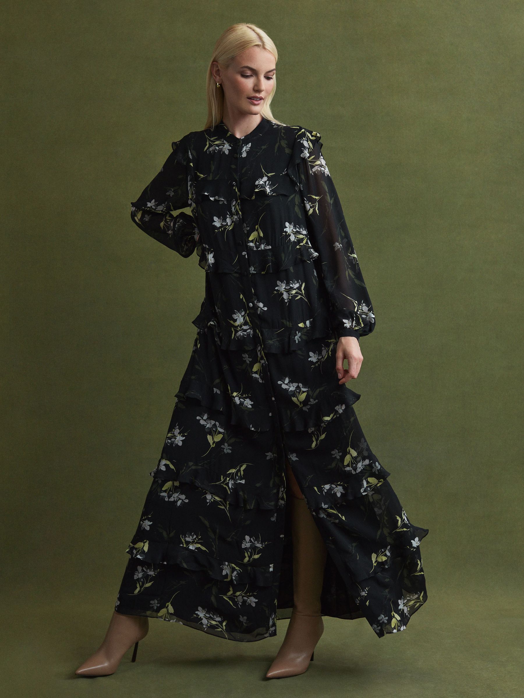 Florere Floral Tiered Maxi Dress in Black