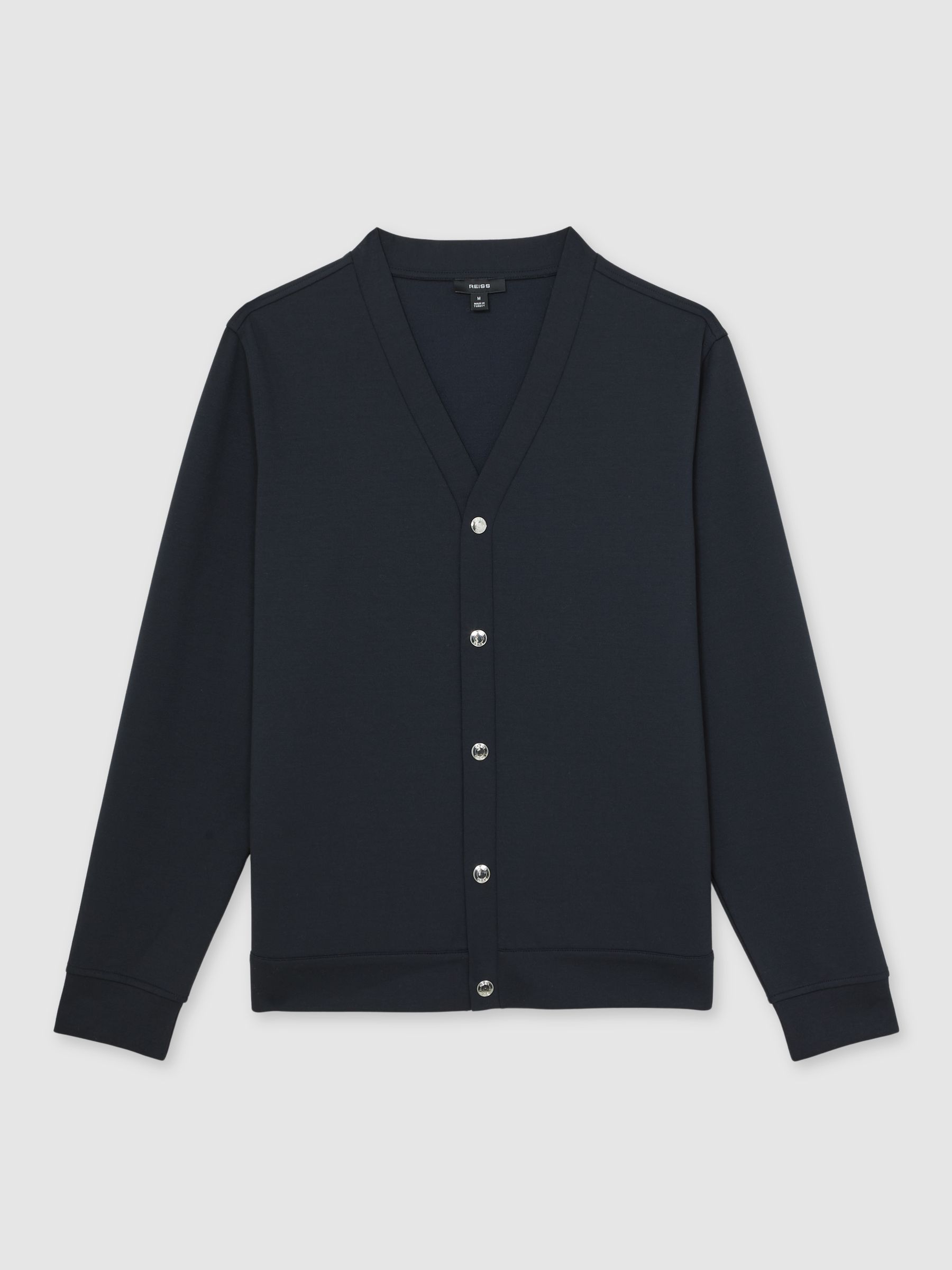 V-Neck Interlock Jersey Cardigan in Navy