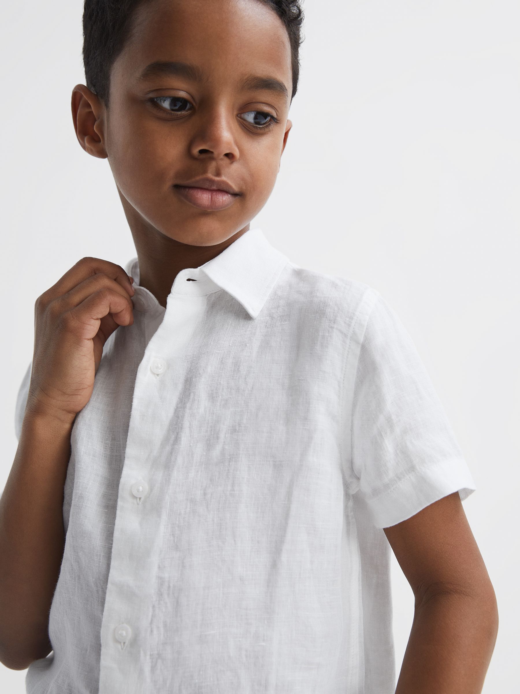3-9 yrs Short Sleeve Linen Shirt in White