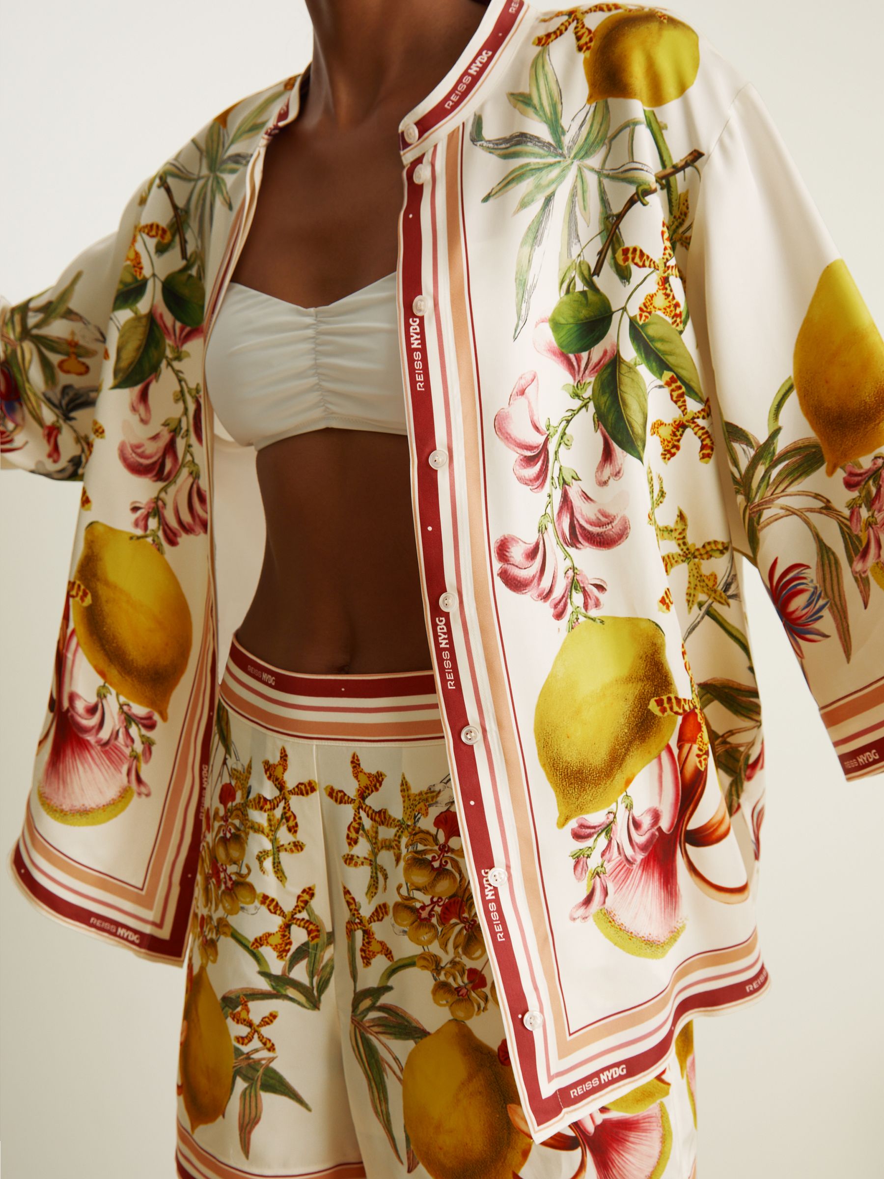 Reiss | NYBG Satin Floral-Print Shirt in Ivory