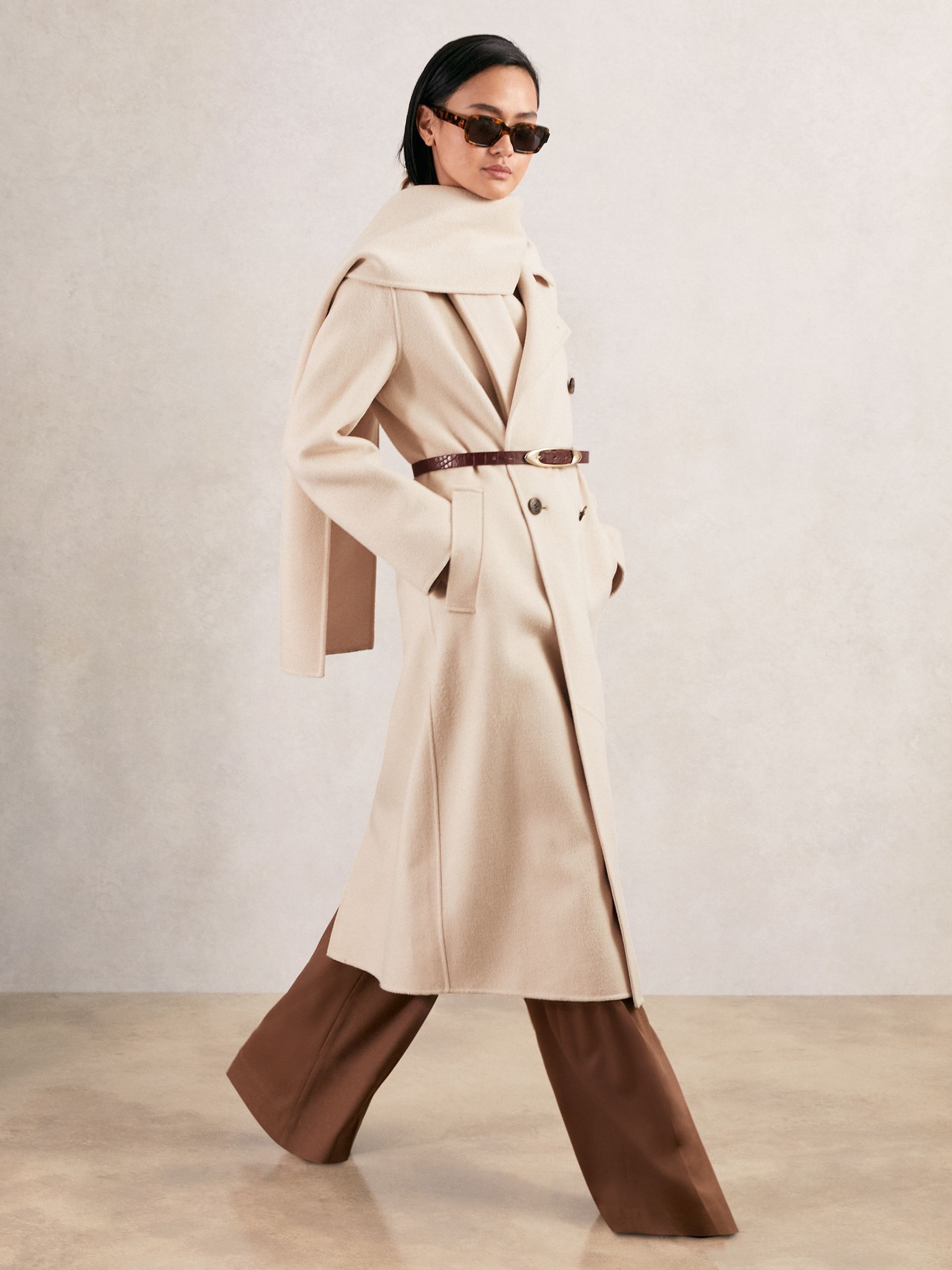 Wool-Blend Scarf Blindseam Coat in Cream