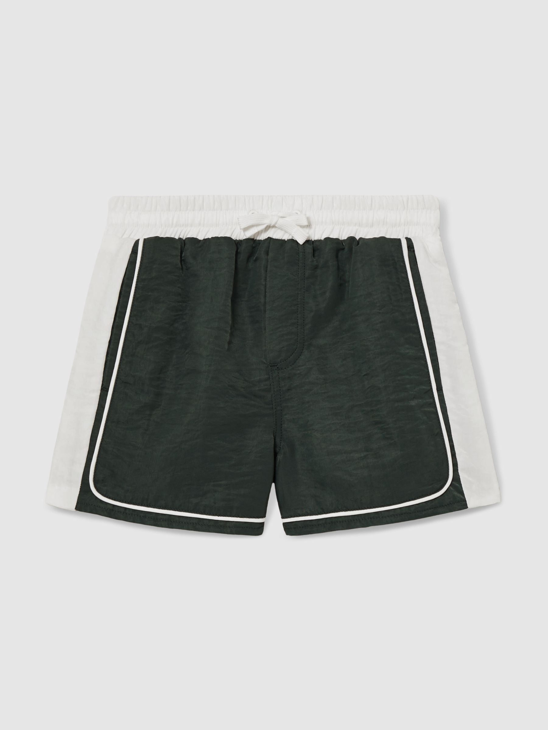 9-13 yrs Colour-Block Piped Swim Shorts in Green/White