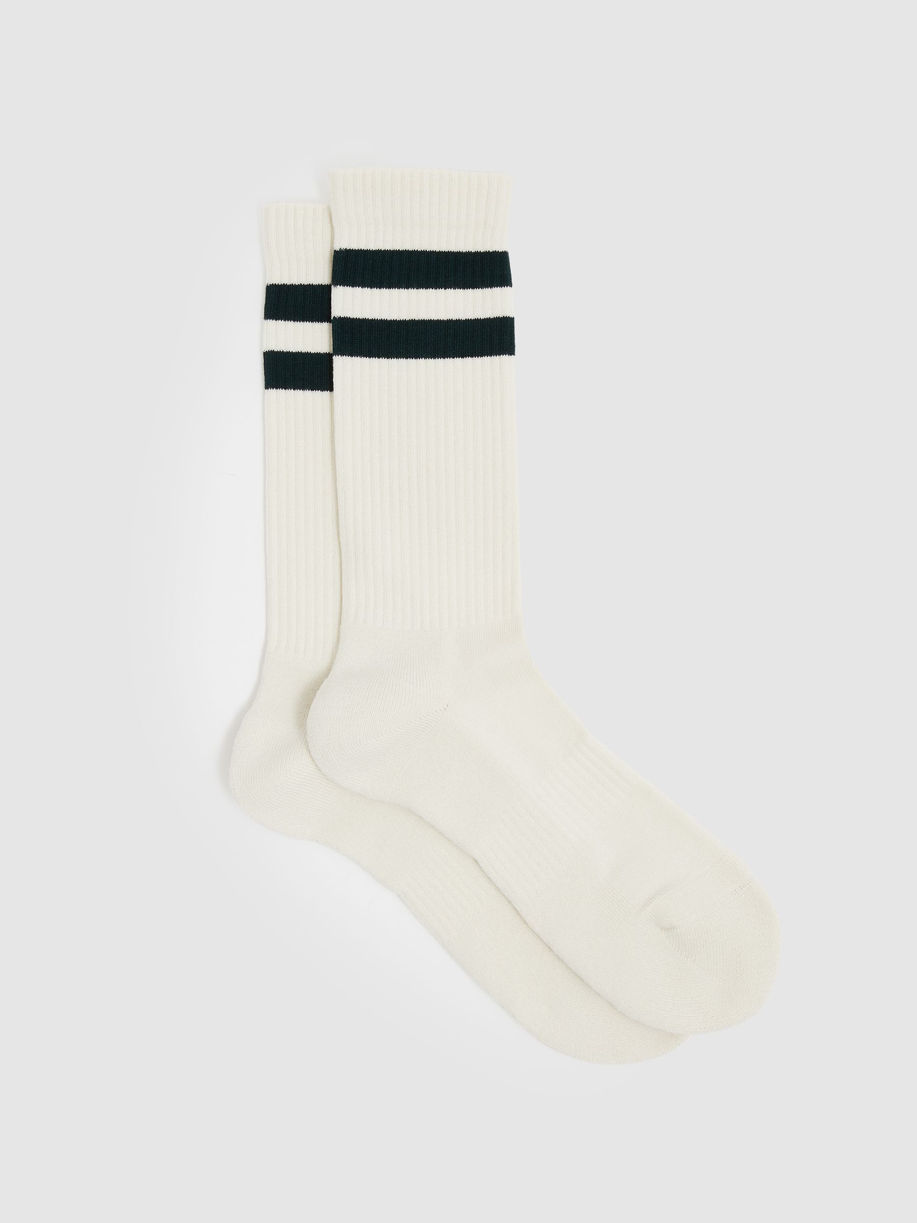 Cotton-Blend Double-Stripe Socks in Forest Green/Ecru