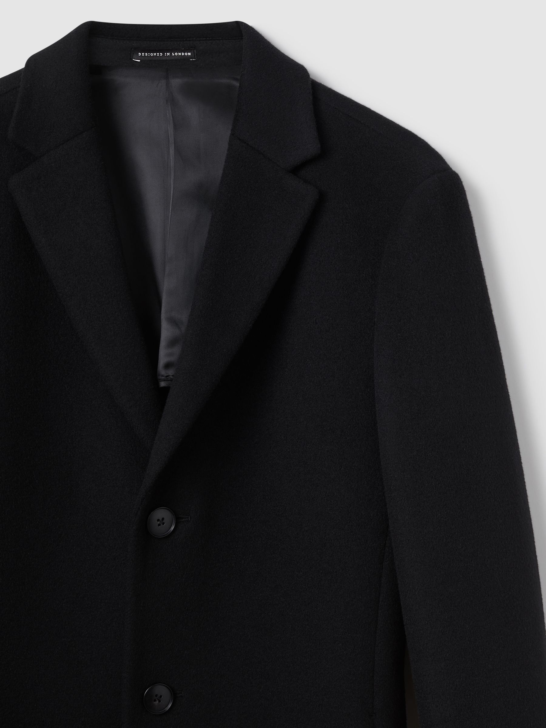 Wool-Blend Single-Breasted Overcoat in Black