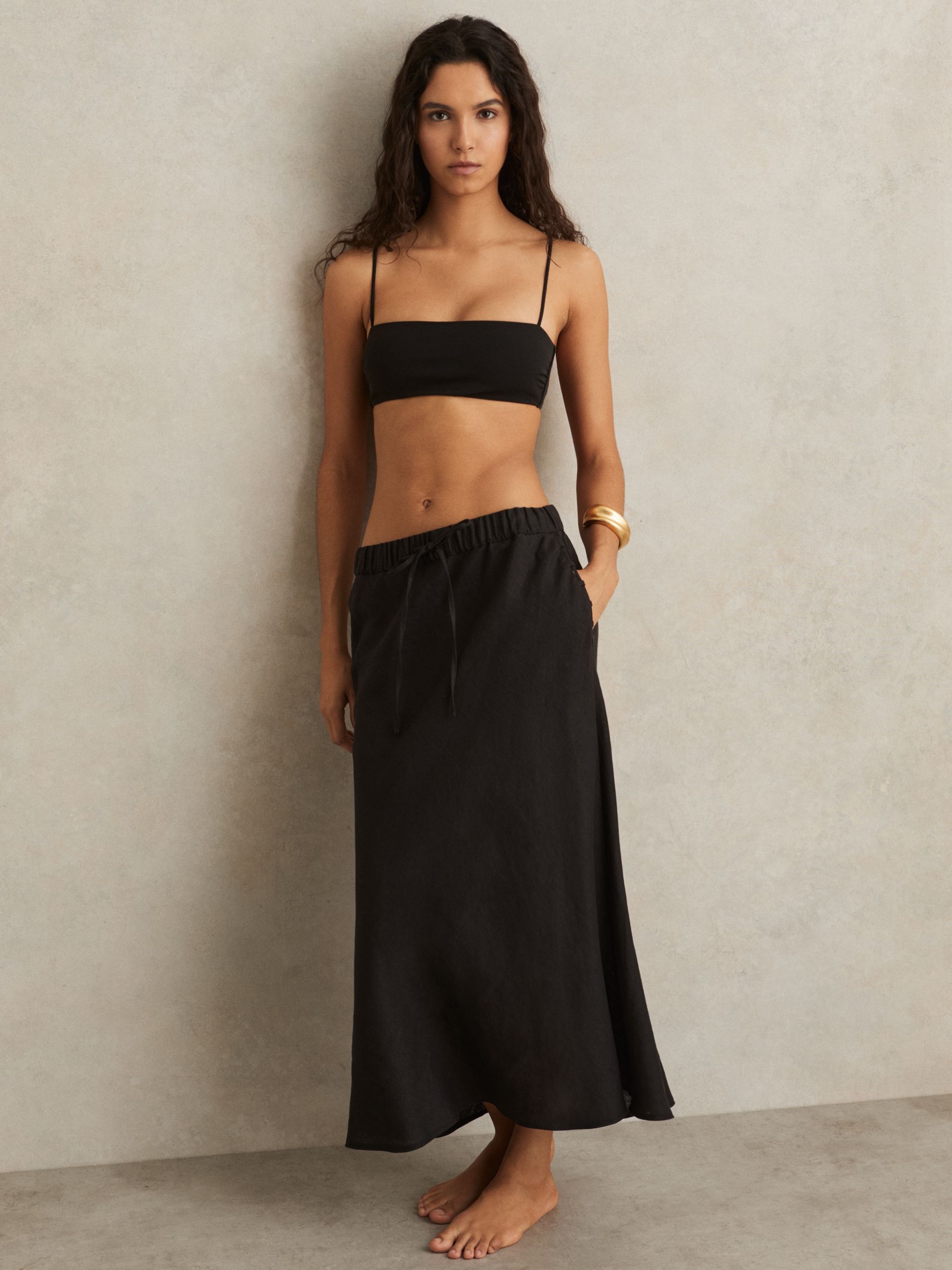 Crepe Bandeau Bikini Top in Black