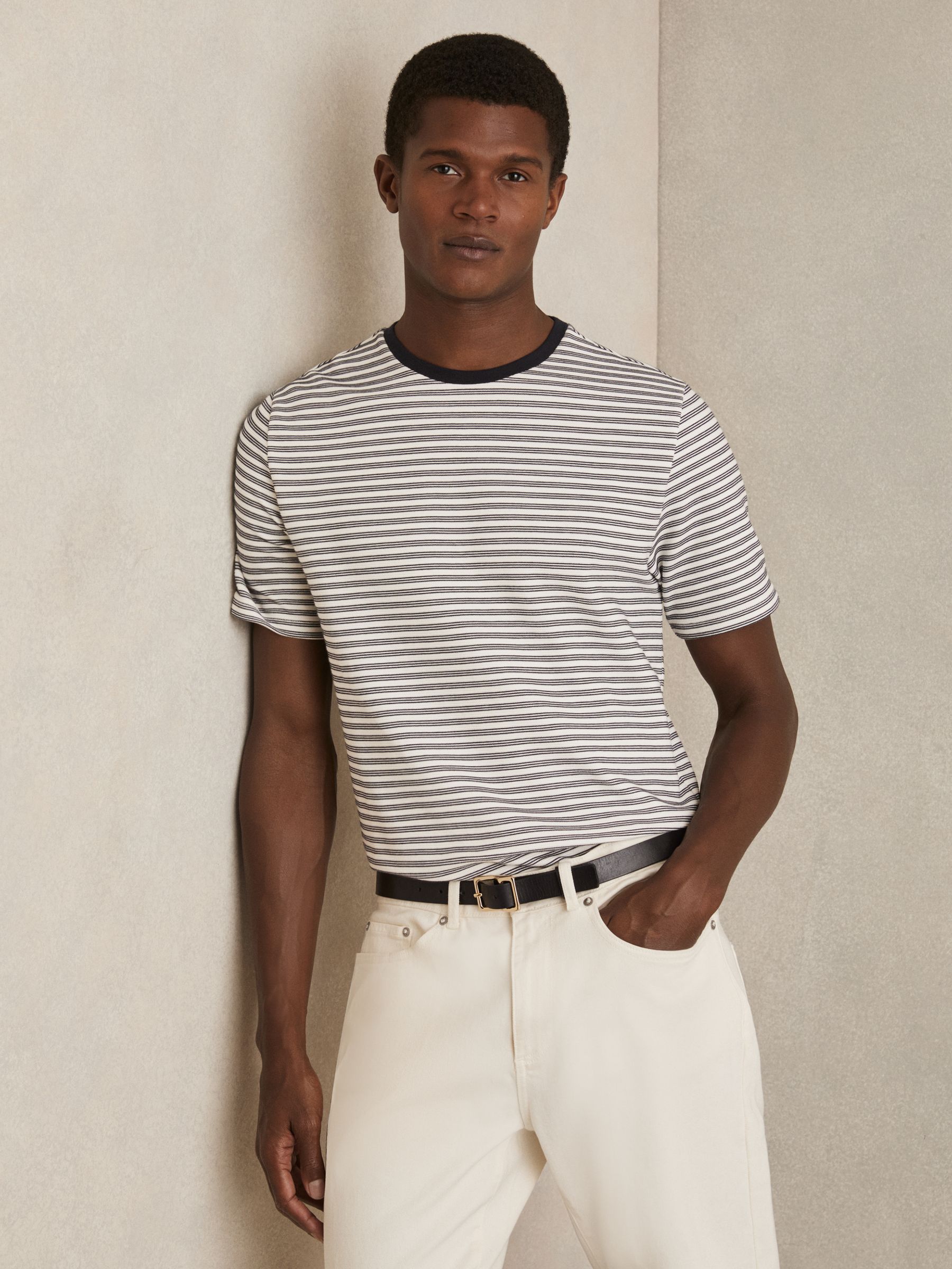 Heavyweight Striped T-Shirt in White/Navy