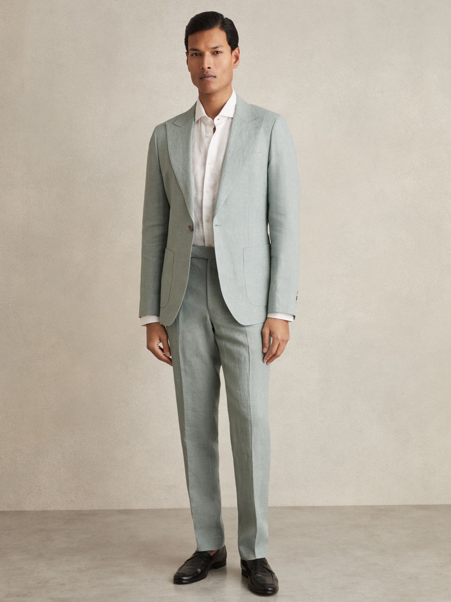 Linen Single-Breasted Suit Blazer Slim-Fit in Ocean Green