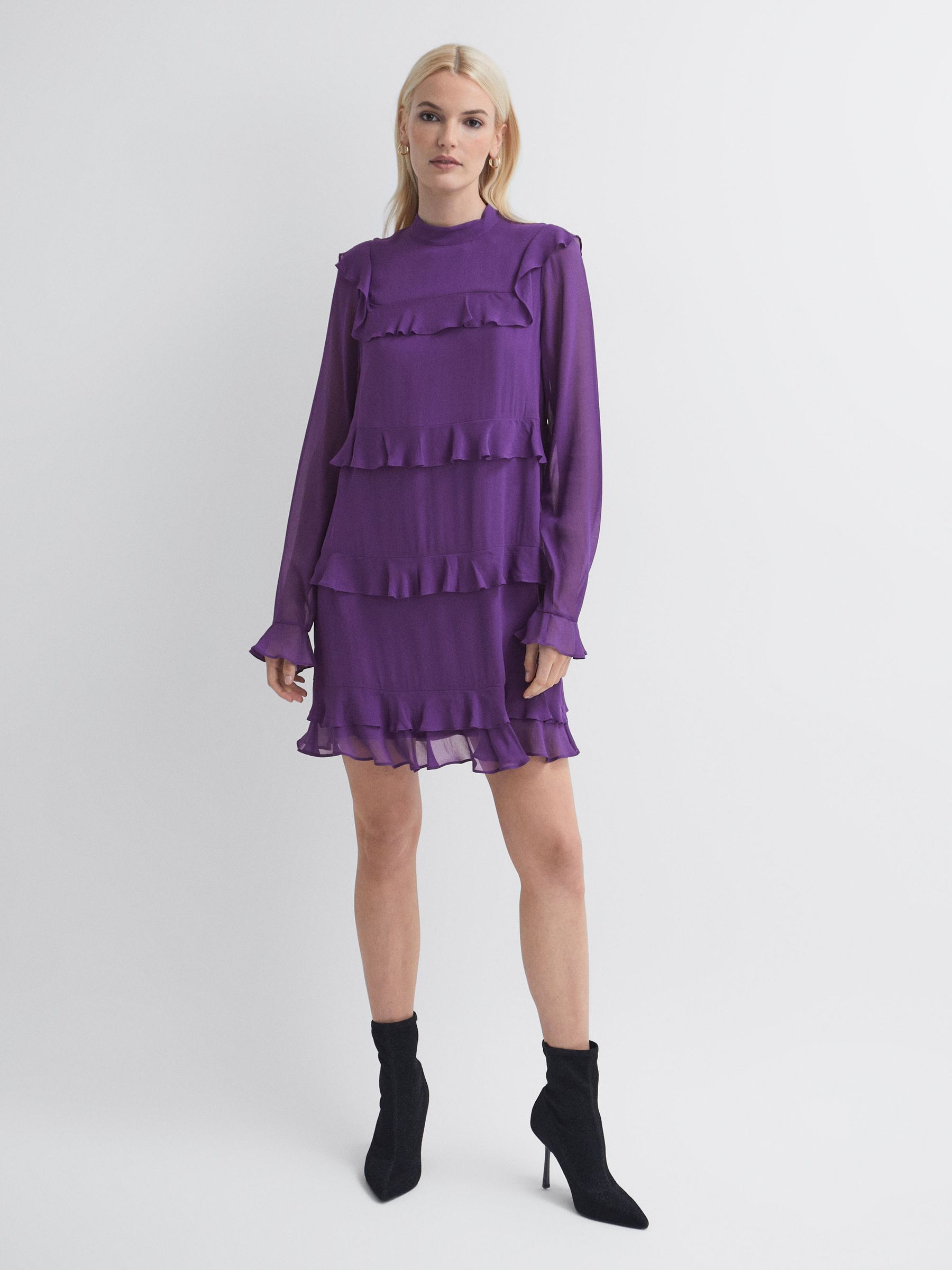 Florere Tiered Mini Dress in Dark Purple