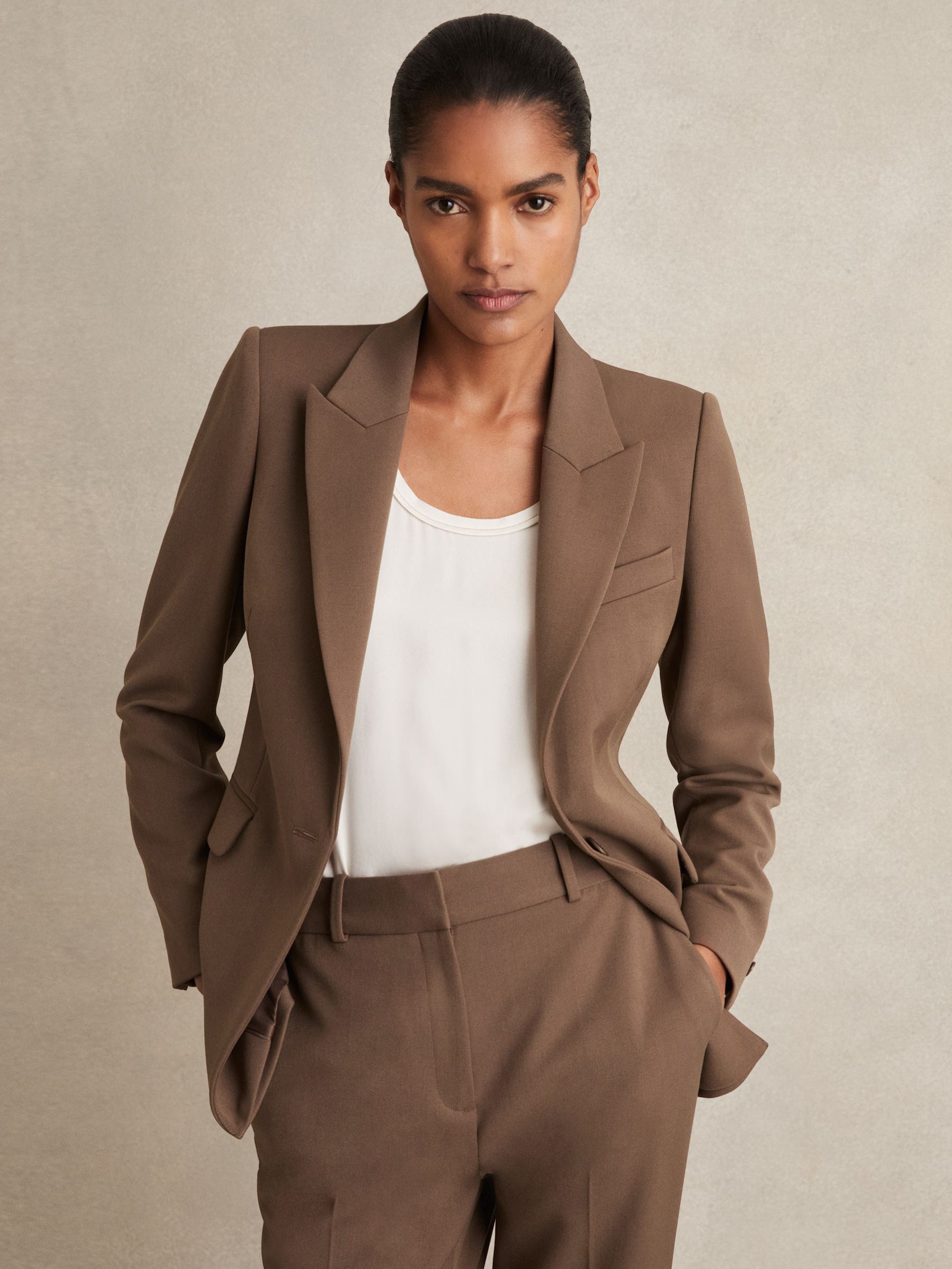 Petite Tailored Single Breasted Suit Blazer in Mink Neutral