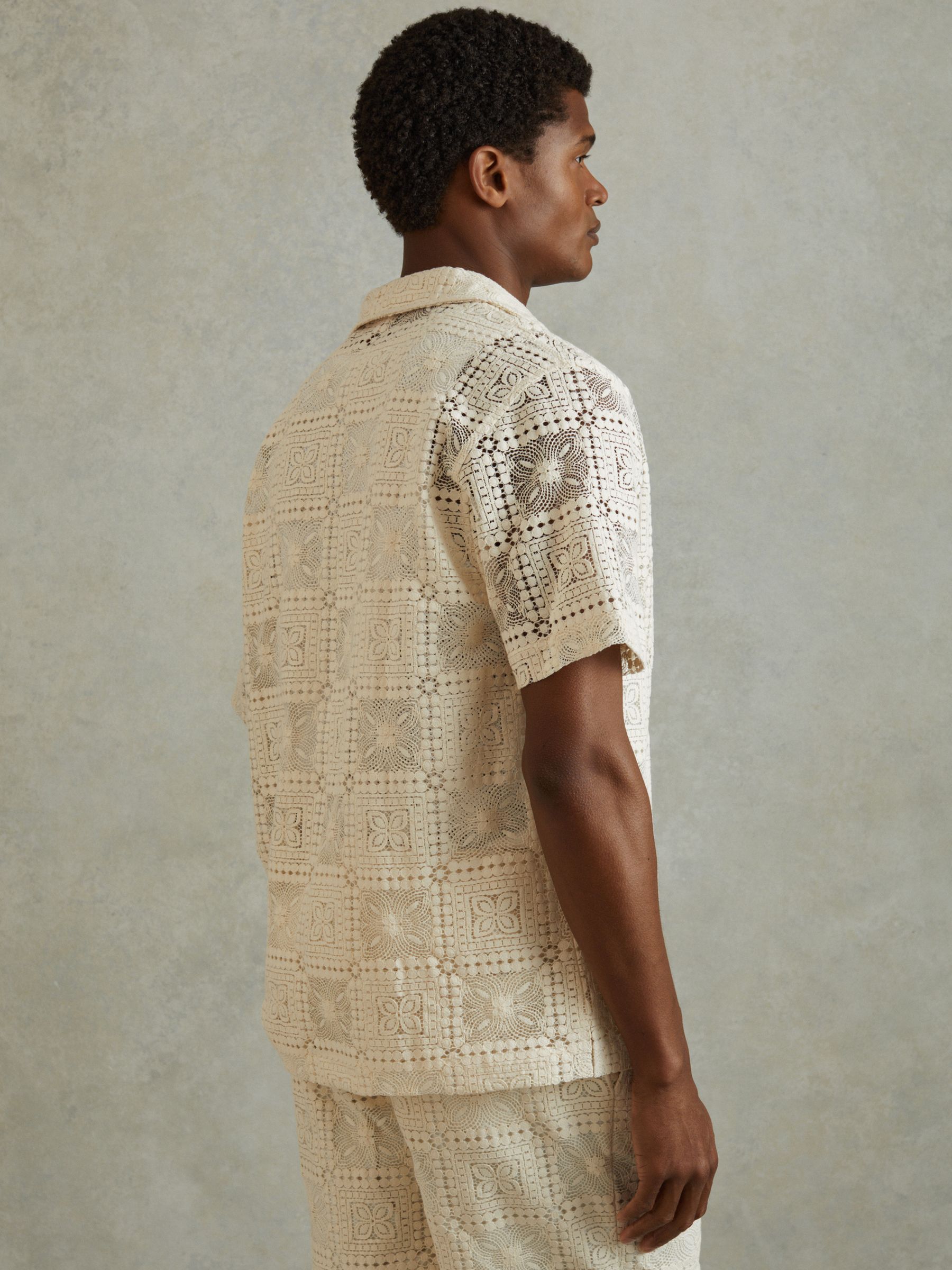 Crochet Cuban-Collar Shirt in Ecru