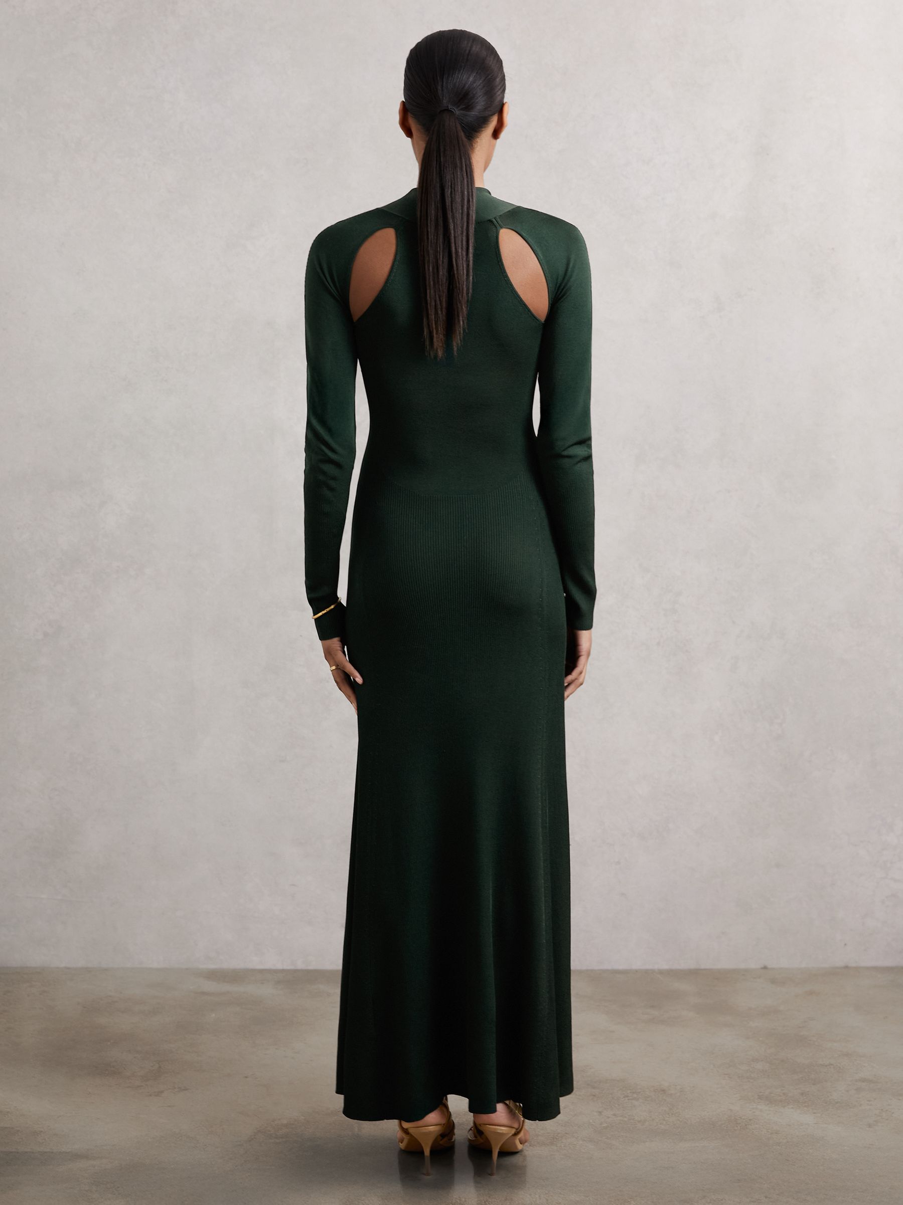 Cut-Out Knitted Maxi Dress in Dark Green