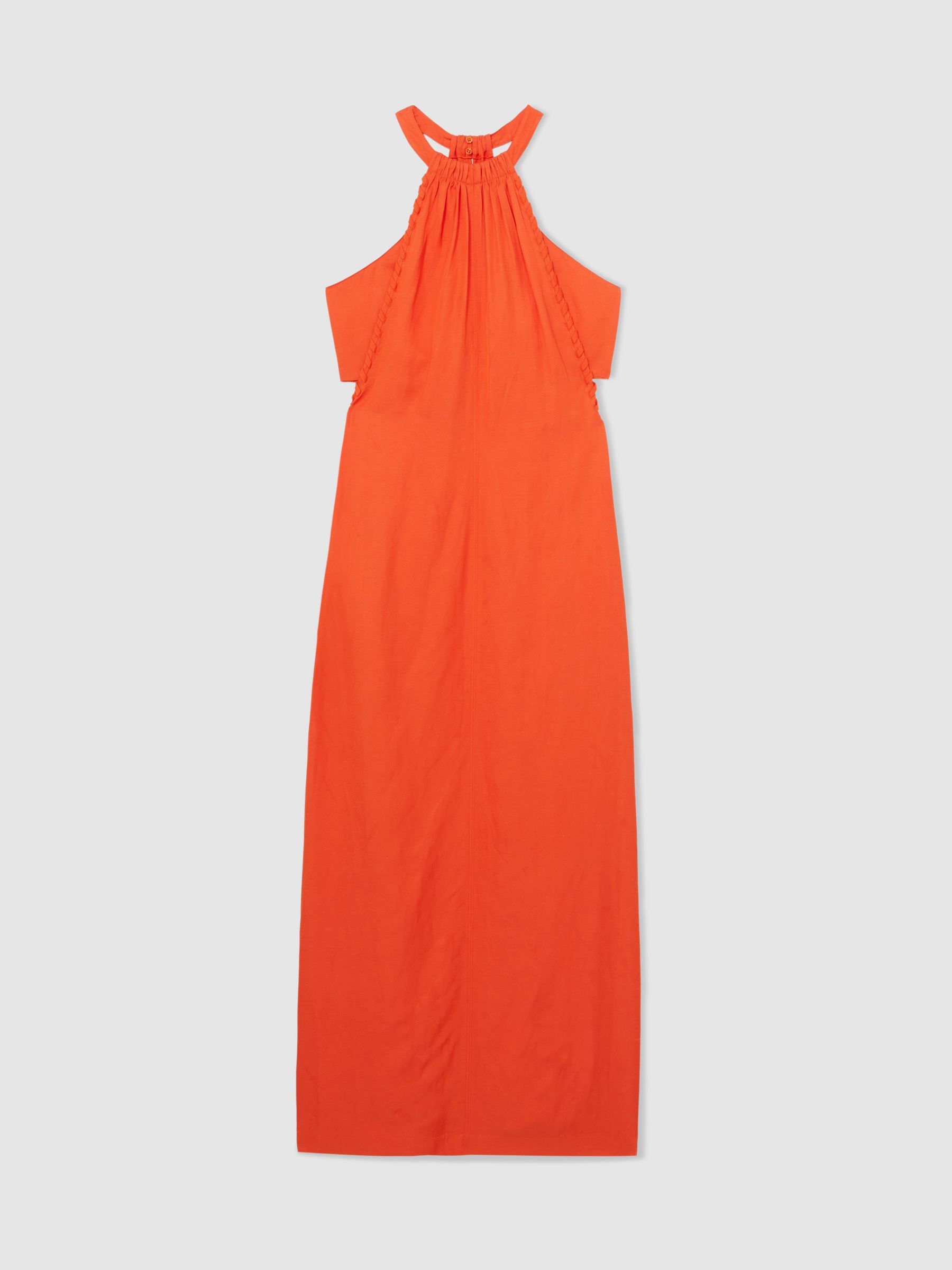 Whipstitch Halterneck Midi Dress in Red