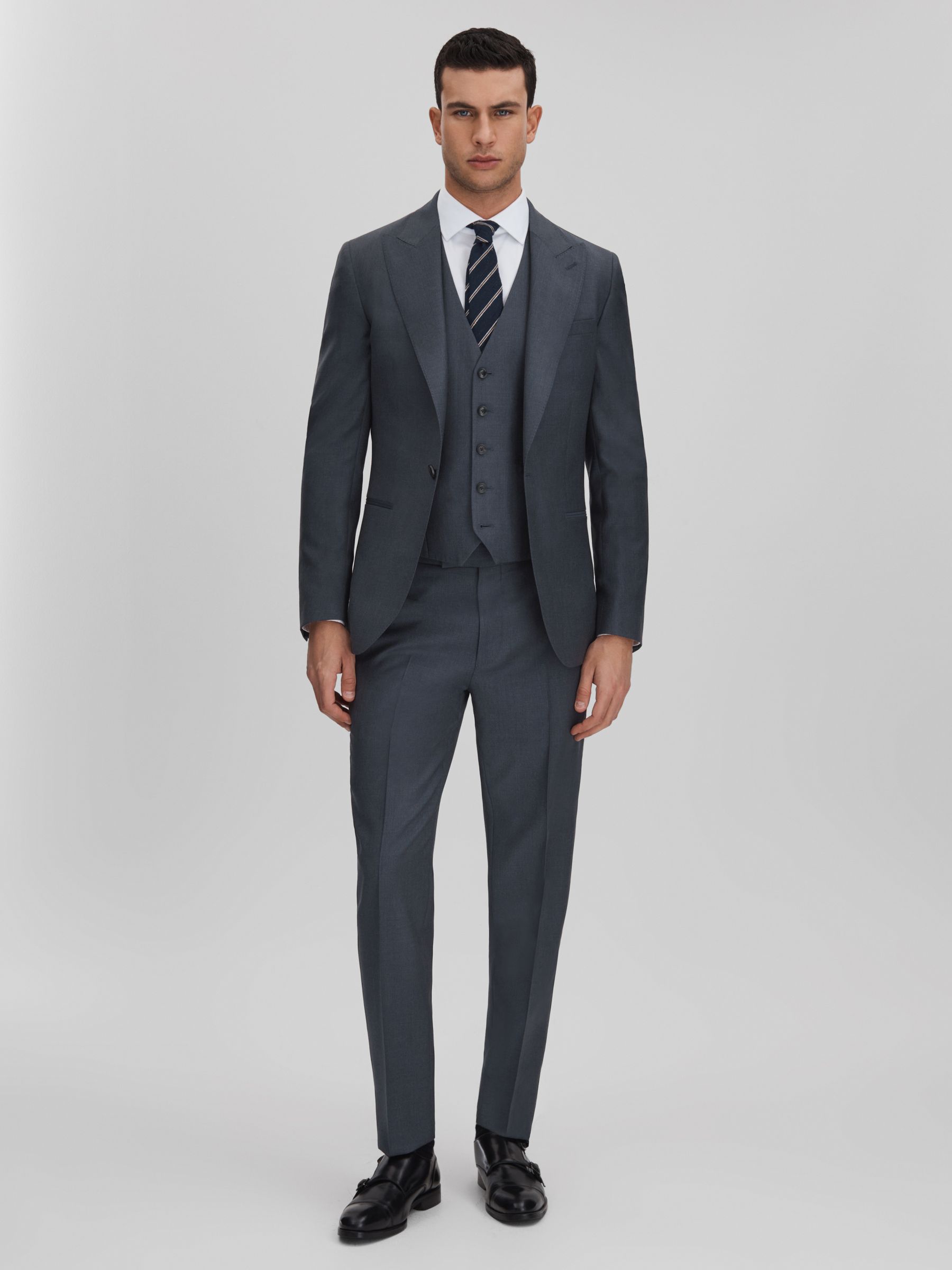 Slim Fit Single Breasted Wool Blazer in Airforce Blue