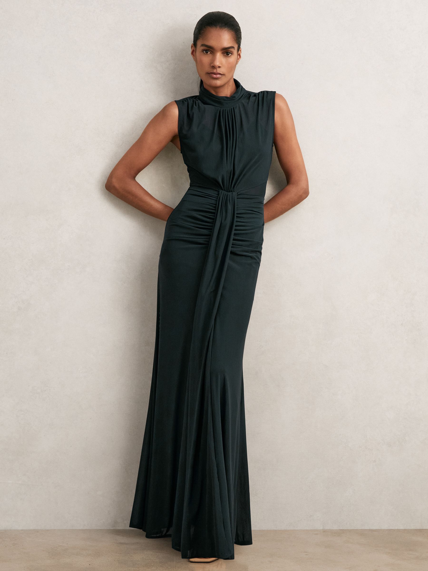 Ruched Sleeveless Maxi Dress in Teal