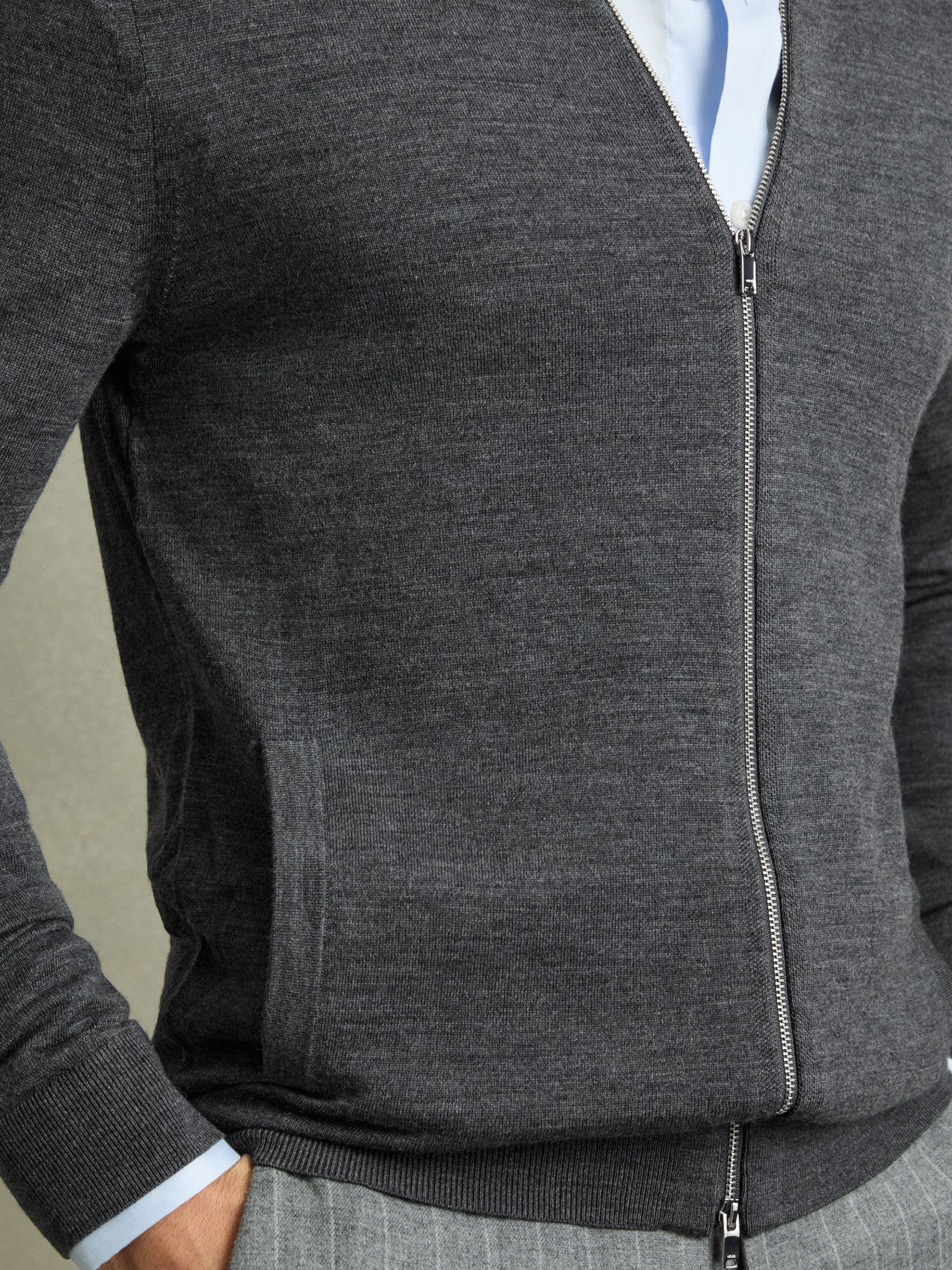 Merino Wool Zip-Through Cardigan in Derby Grey Marl