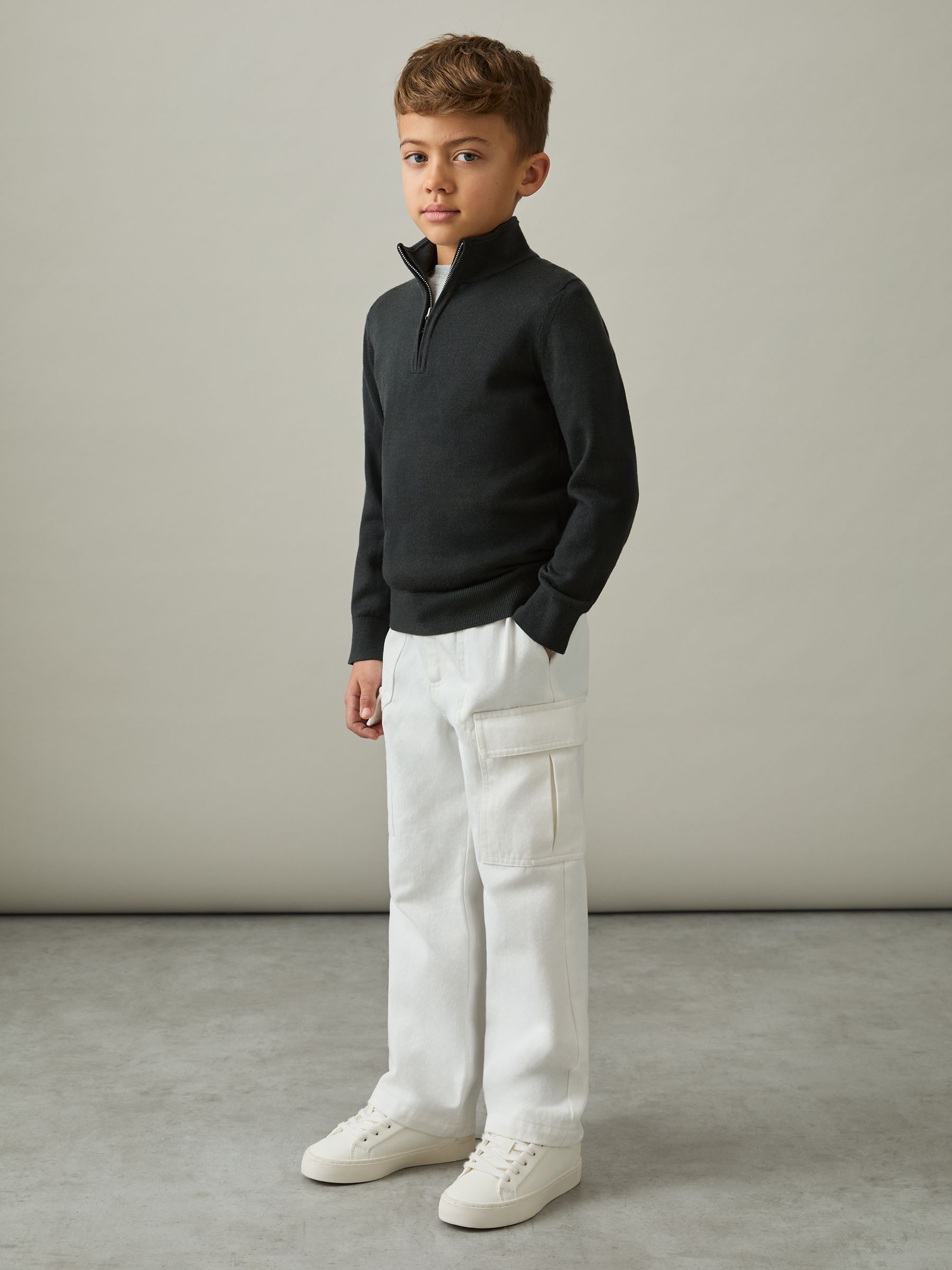 3-9 yrs 100% Cotton Straight Leg Cargo Trousers in Stone