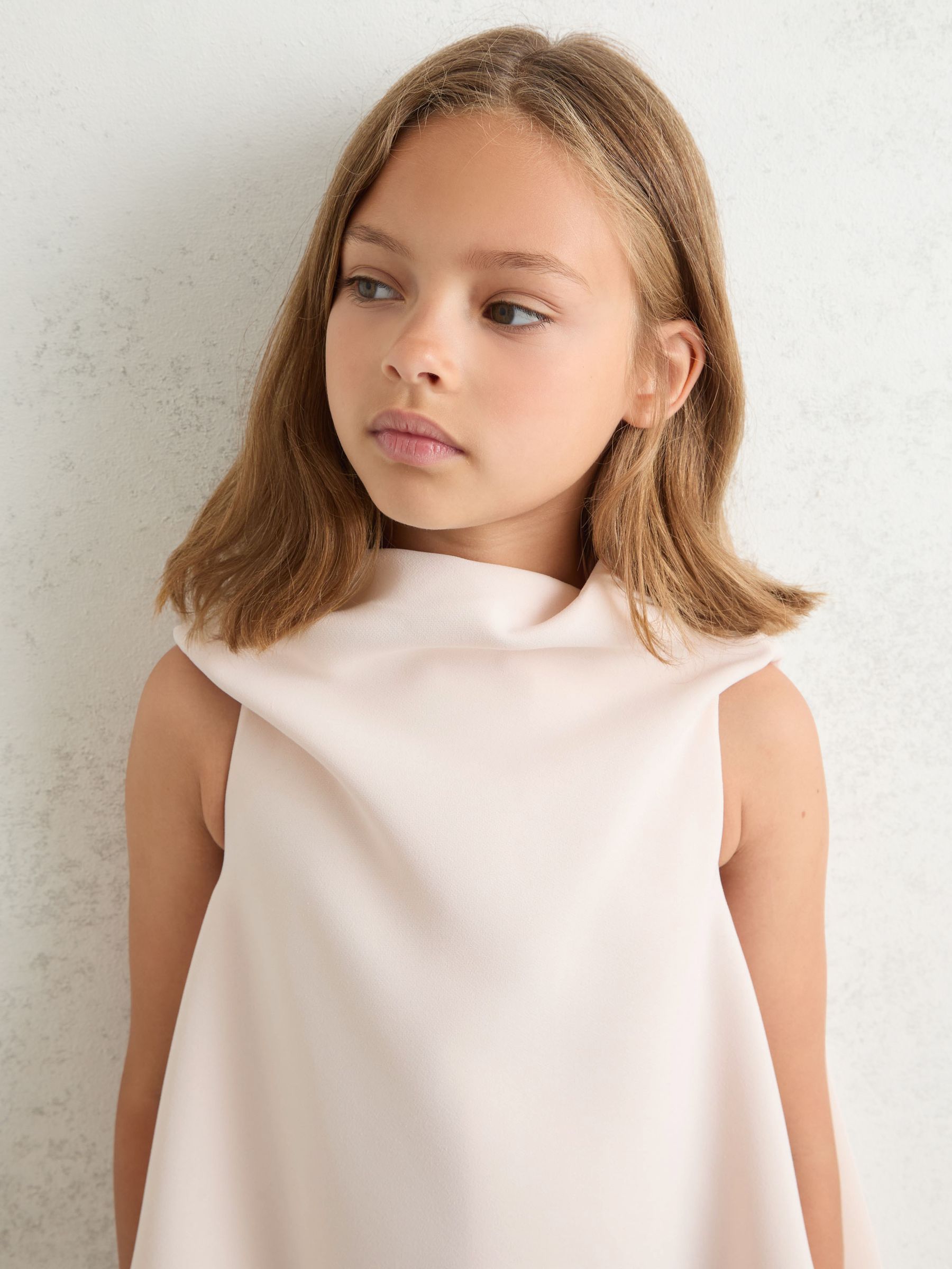 9-13 yrs High-Neck Drape Back Dress in Pink