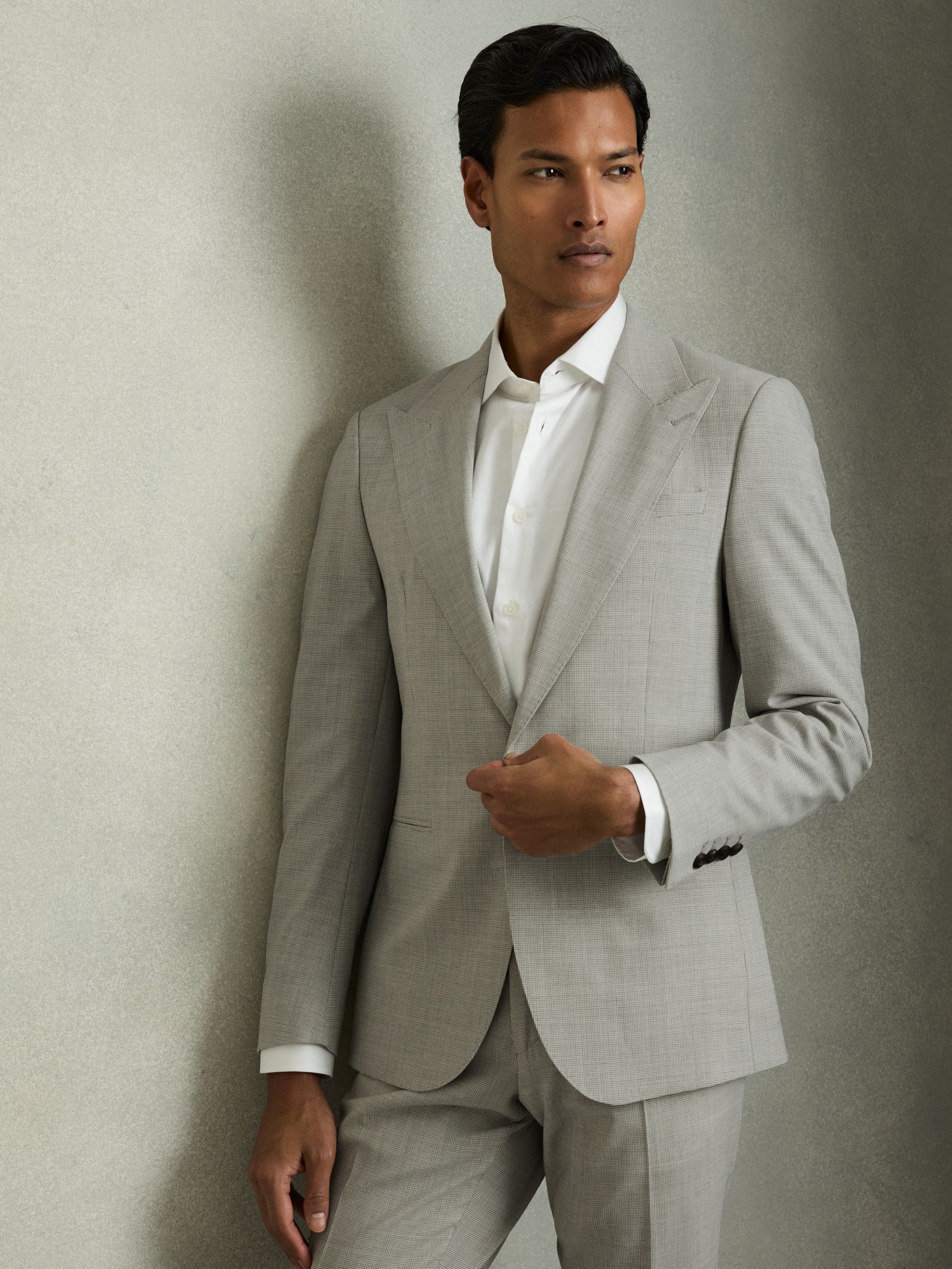 Single-Breasted Check Suit Blazer Slim-Fit in Grey