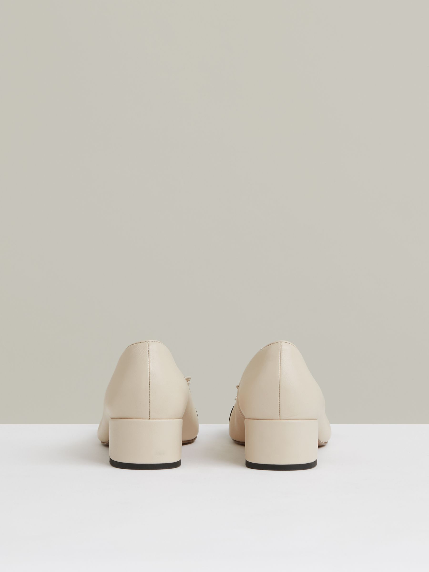 Leather Block Heel Ballerina Shoes in White/Black