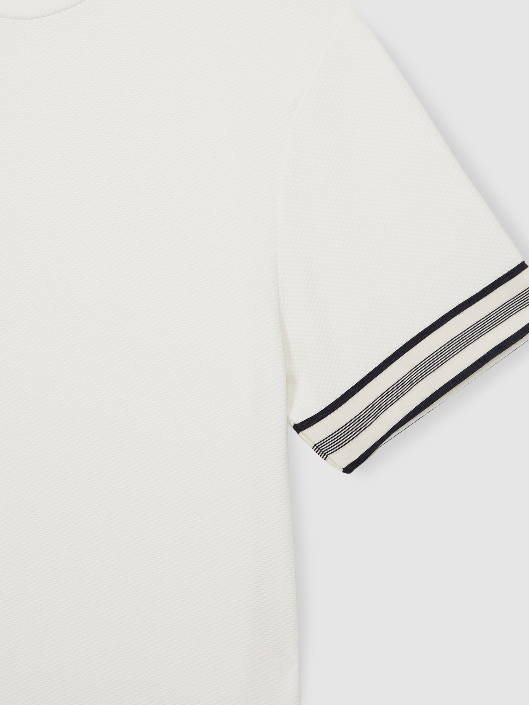 Tape-Cuff Textured T-Shirt in White