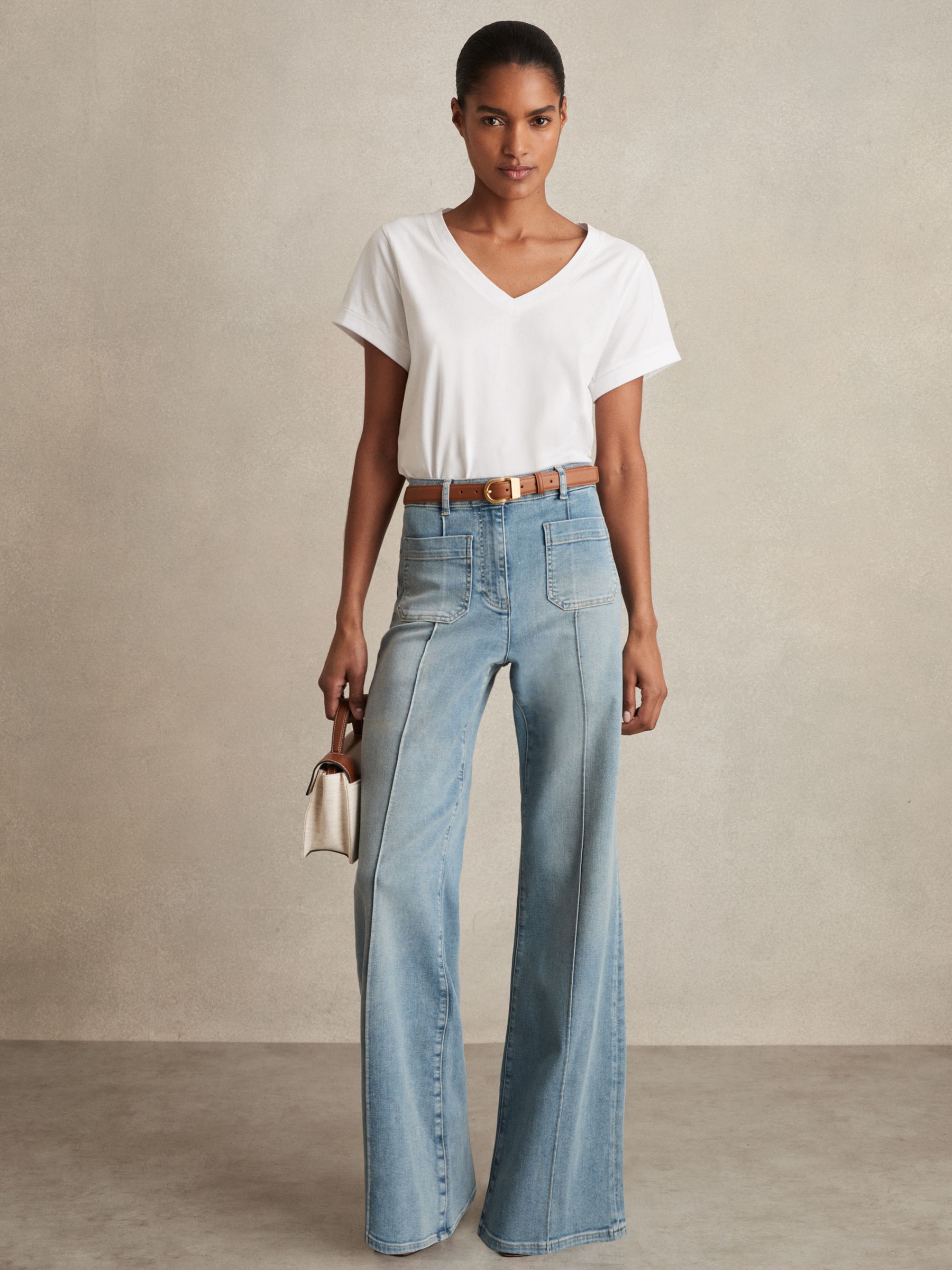 Brushed-Cotton V-Neck T-Shirt in White