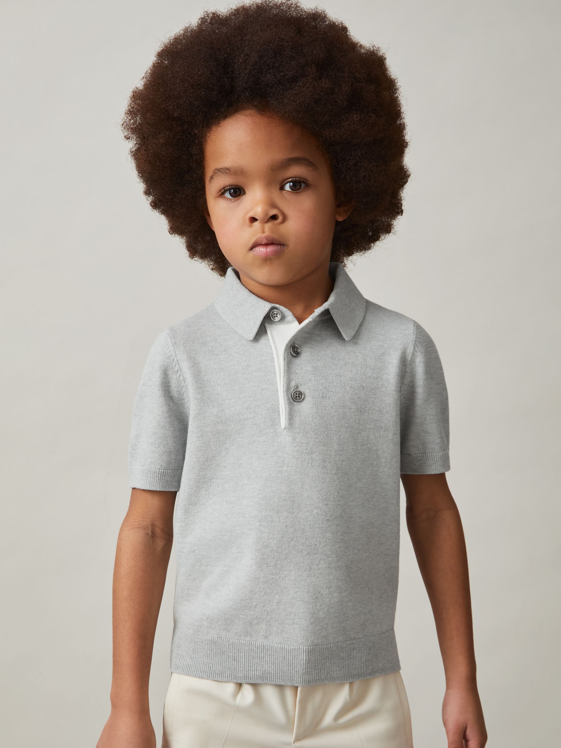 9-13 yrs Contrast Placket Polo Shirt With Cotton in Washed Sage