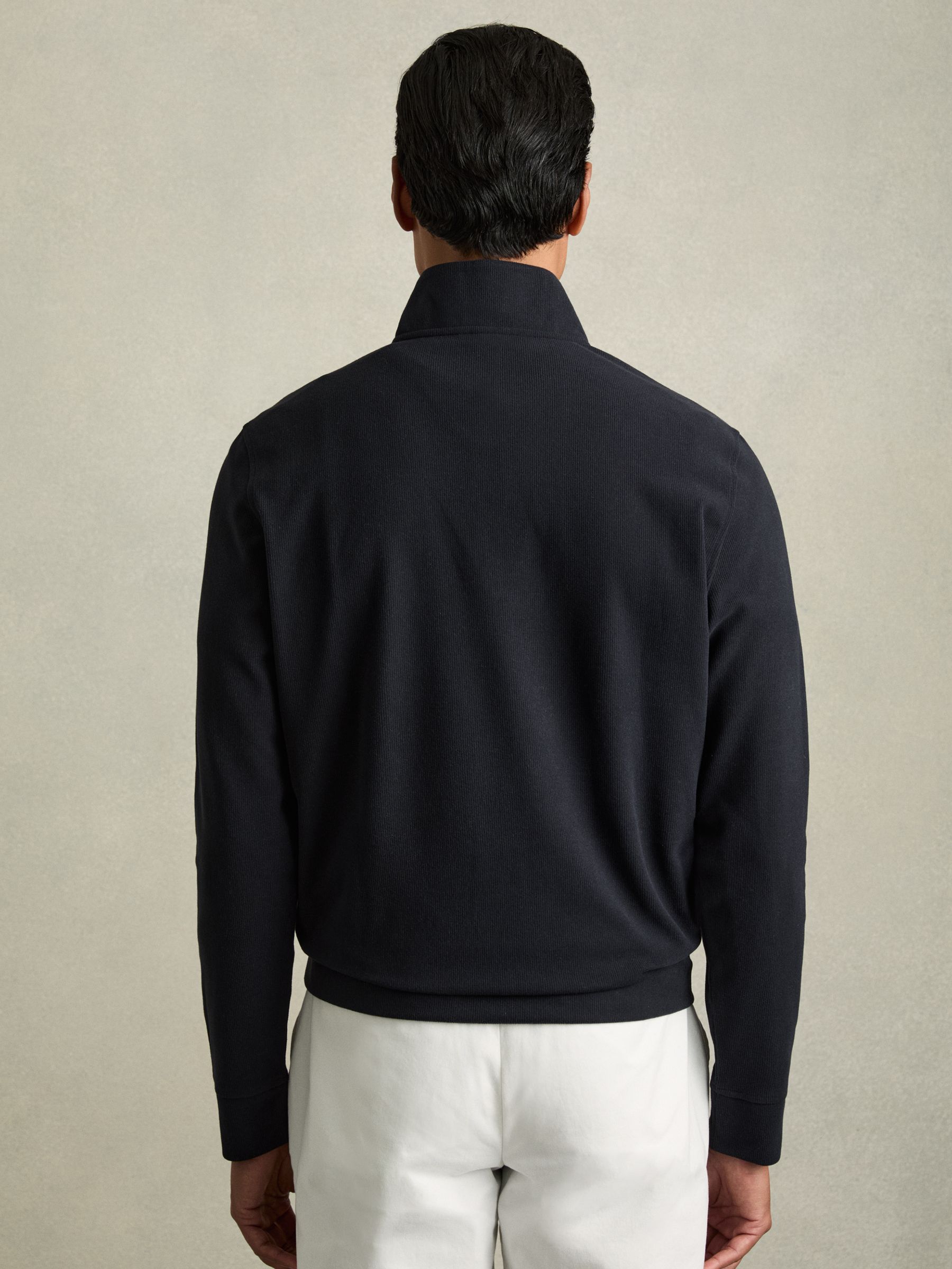 Brushed-Corduroy Half-Zip Jumper in Navy