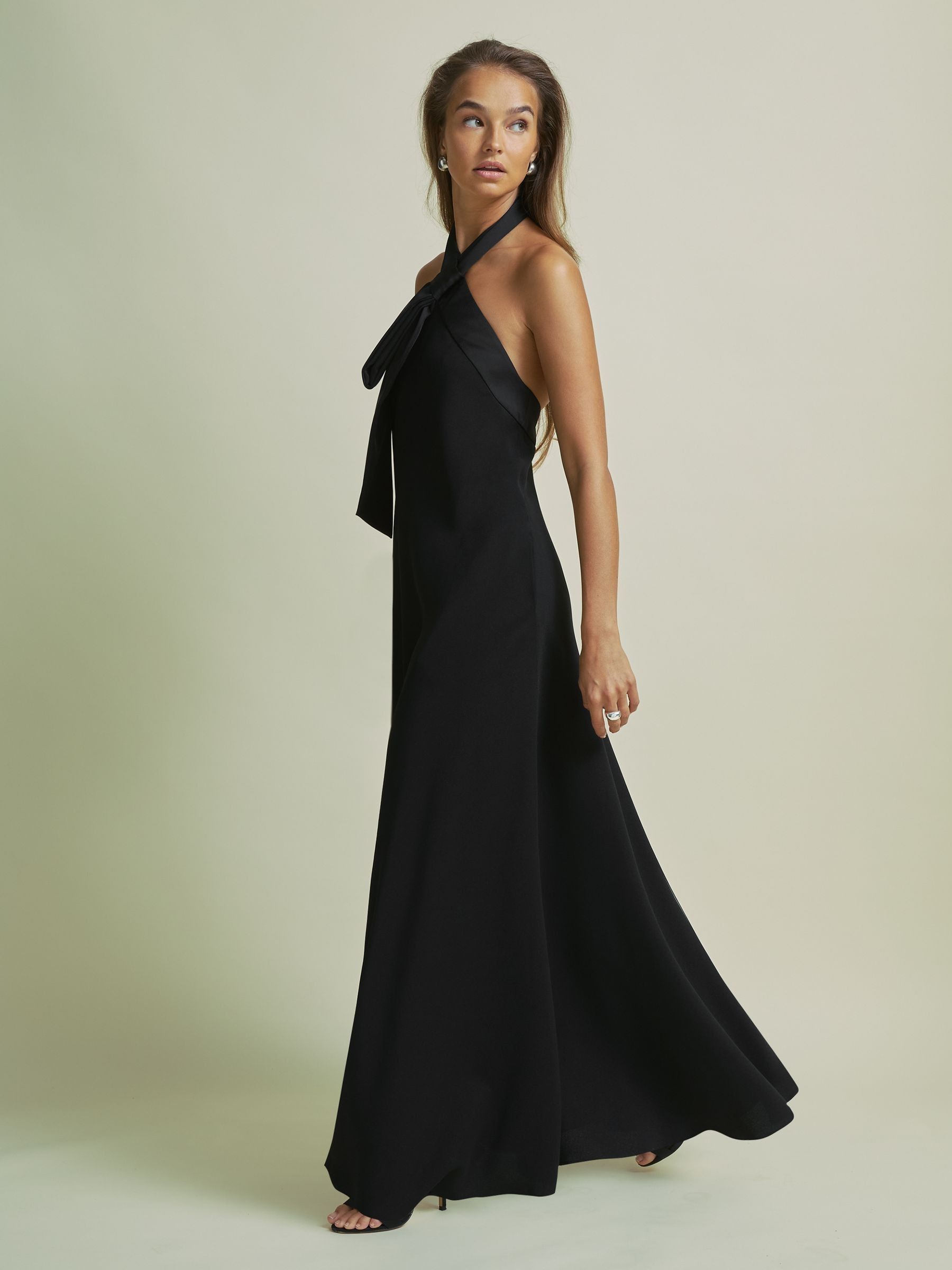 Florere Bow-Detail Halterneck Maxi Dress in Black