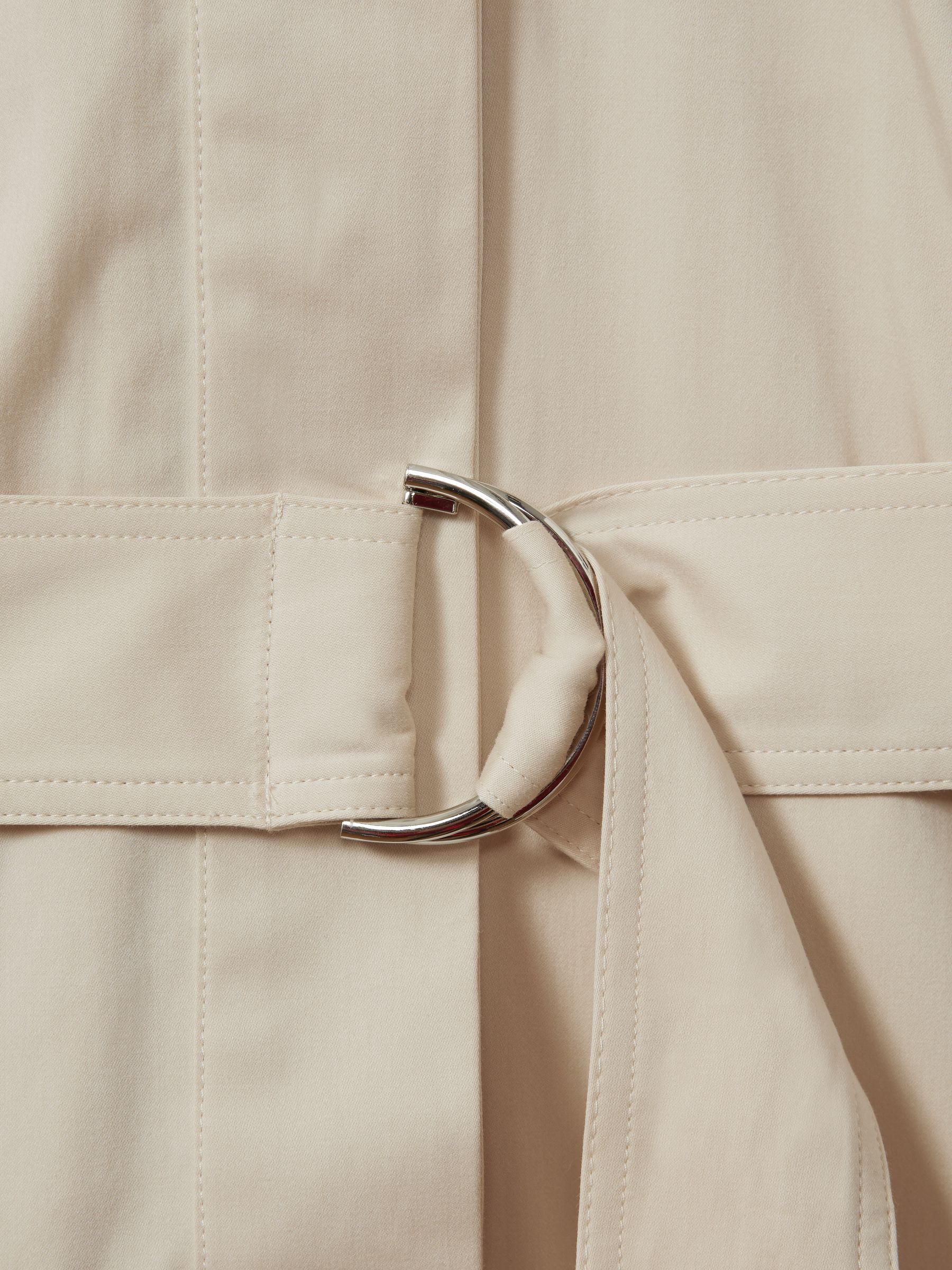 Cotton Blend Utility Belted Midi Dress in Stone