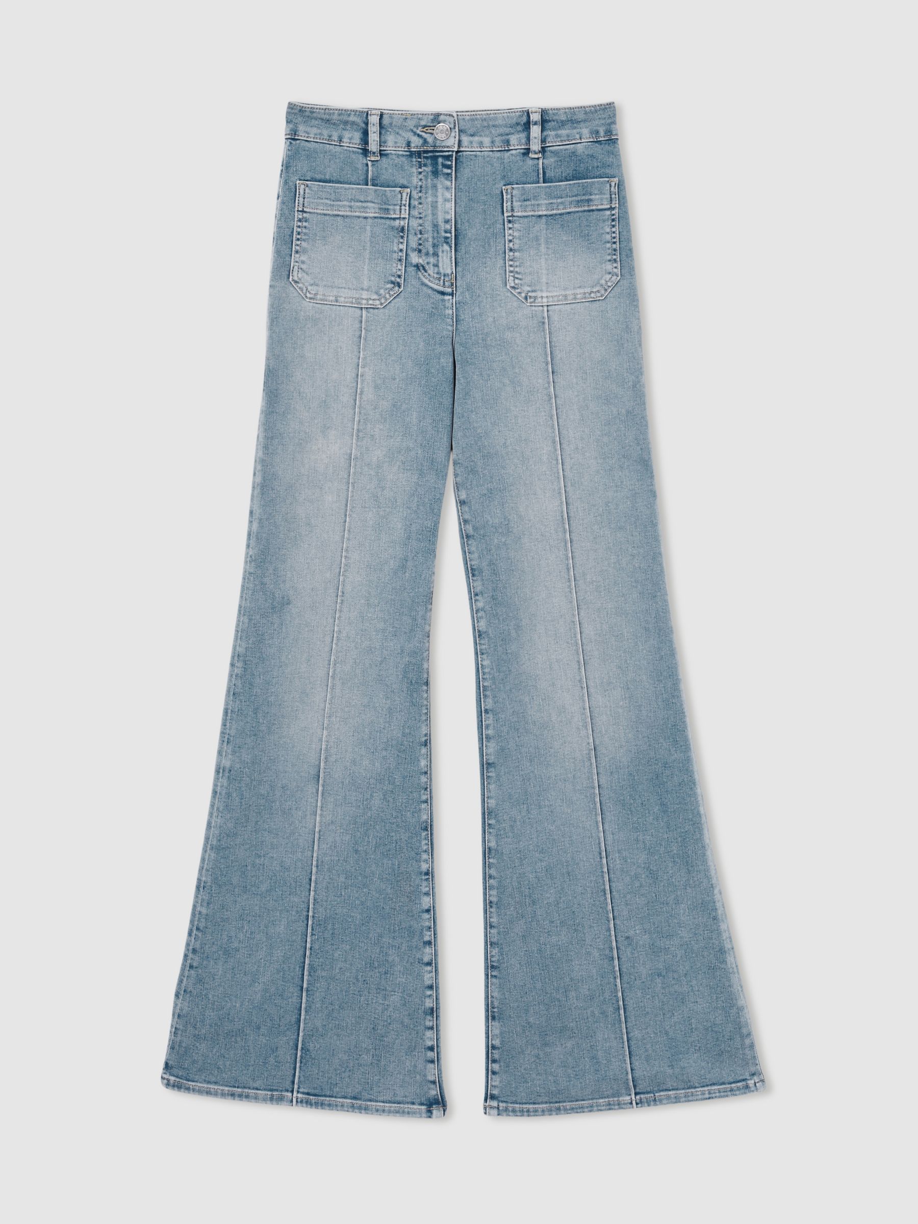 Patch-Pocket Flared Jeans in Light Blue
