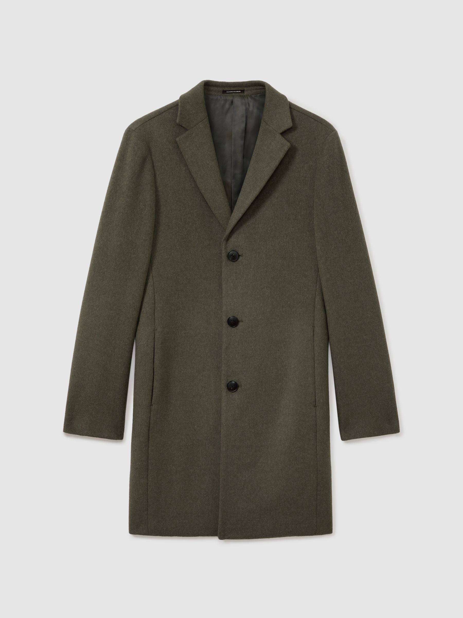 Wool Blend Single Breasted Overcoat in Green Smoke