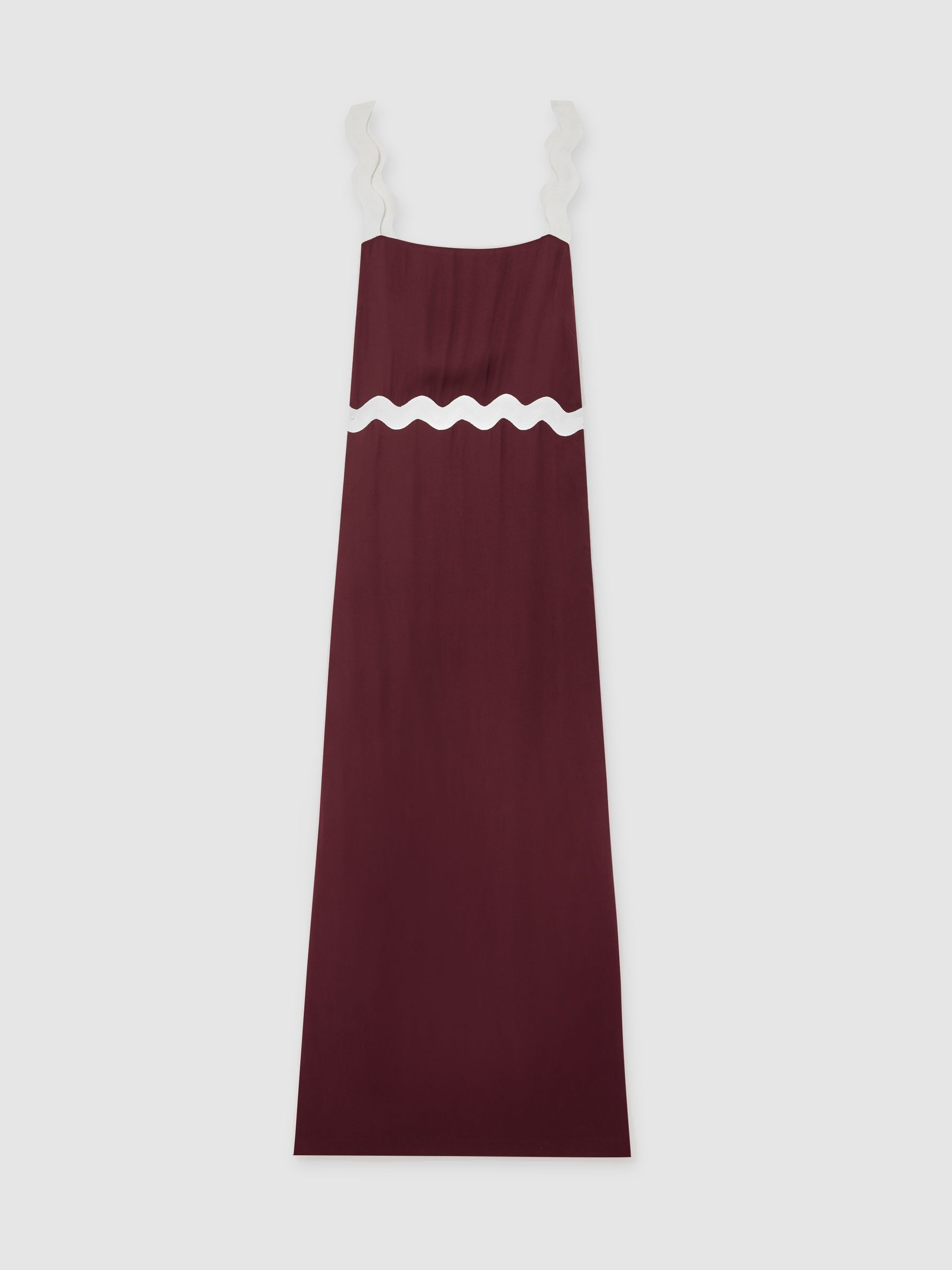 Wave-Trim Crepe Midi Dress in Burgundy