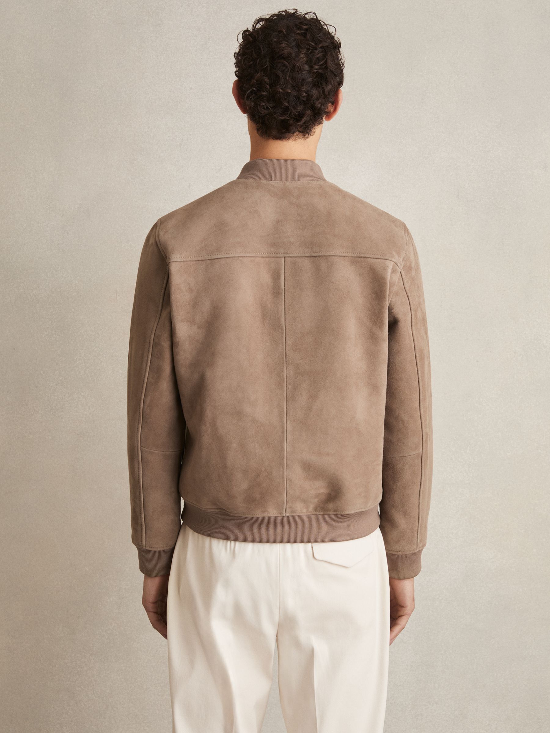 Suede Zip-Through Bomber Jacket in Mink