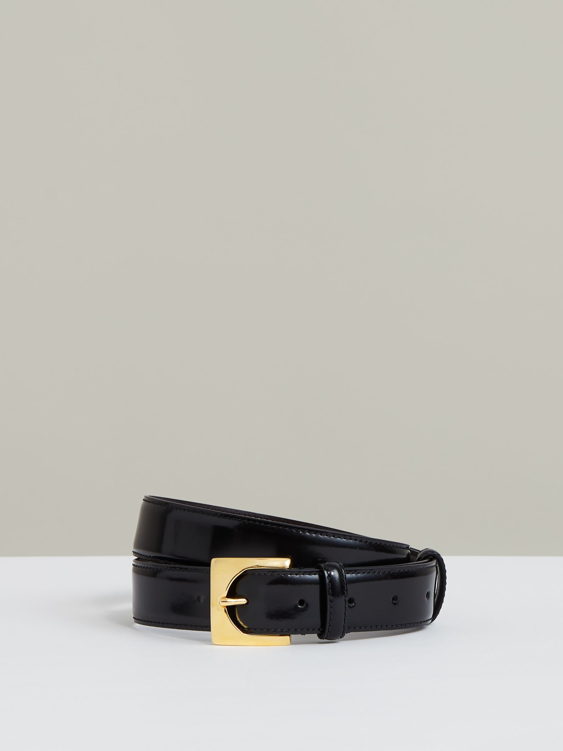 Suede Square-Buckle Belt in Black