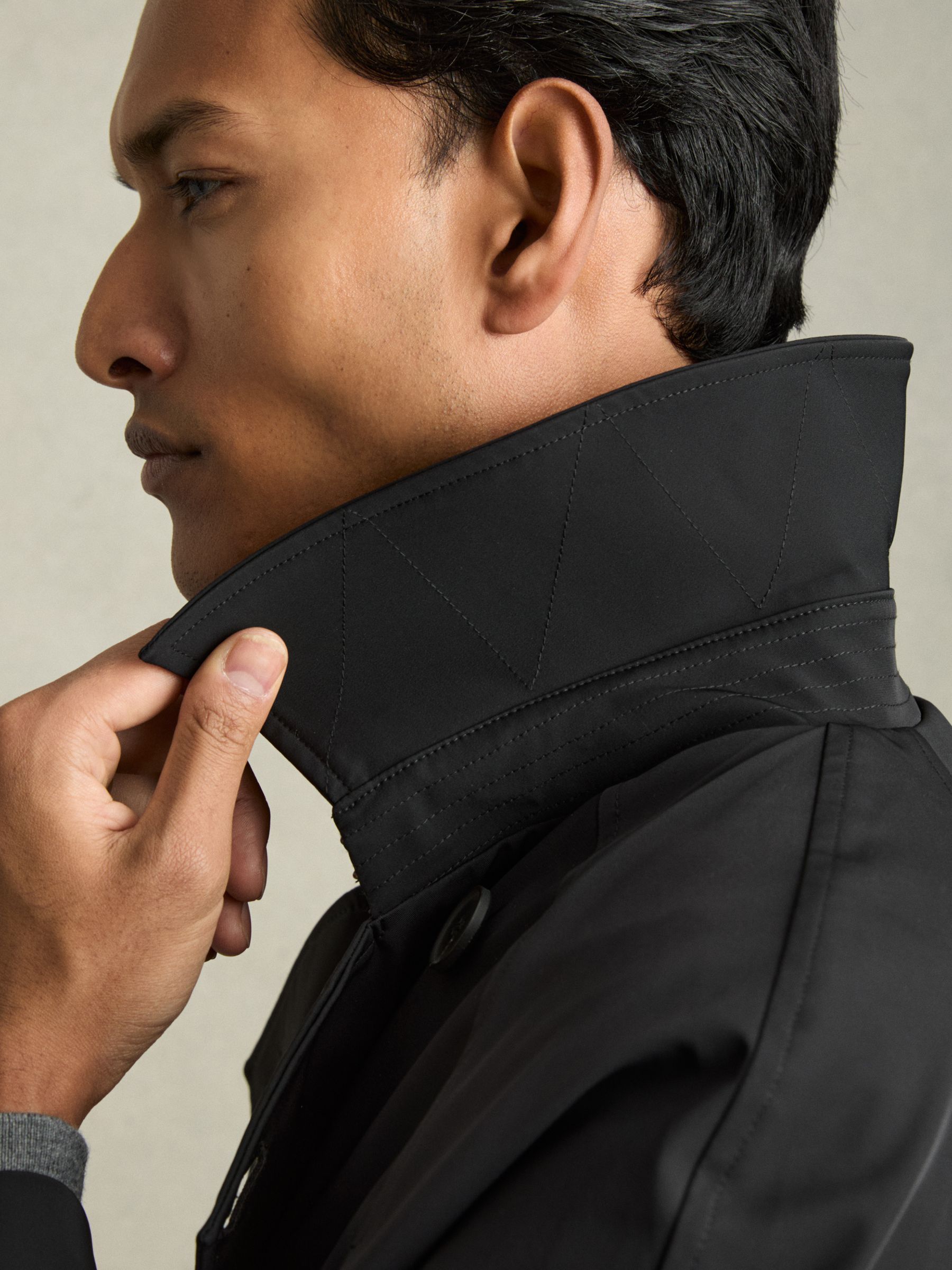 Double Breasted Long Trench Coat in Black